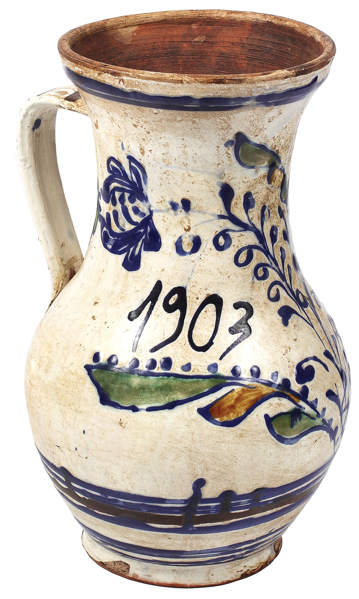 Cană săsească de vin, centrul ceramic Bistriţa, datată 1903 