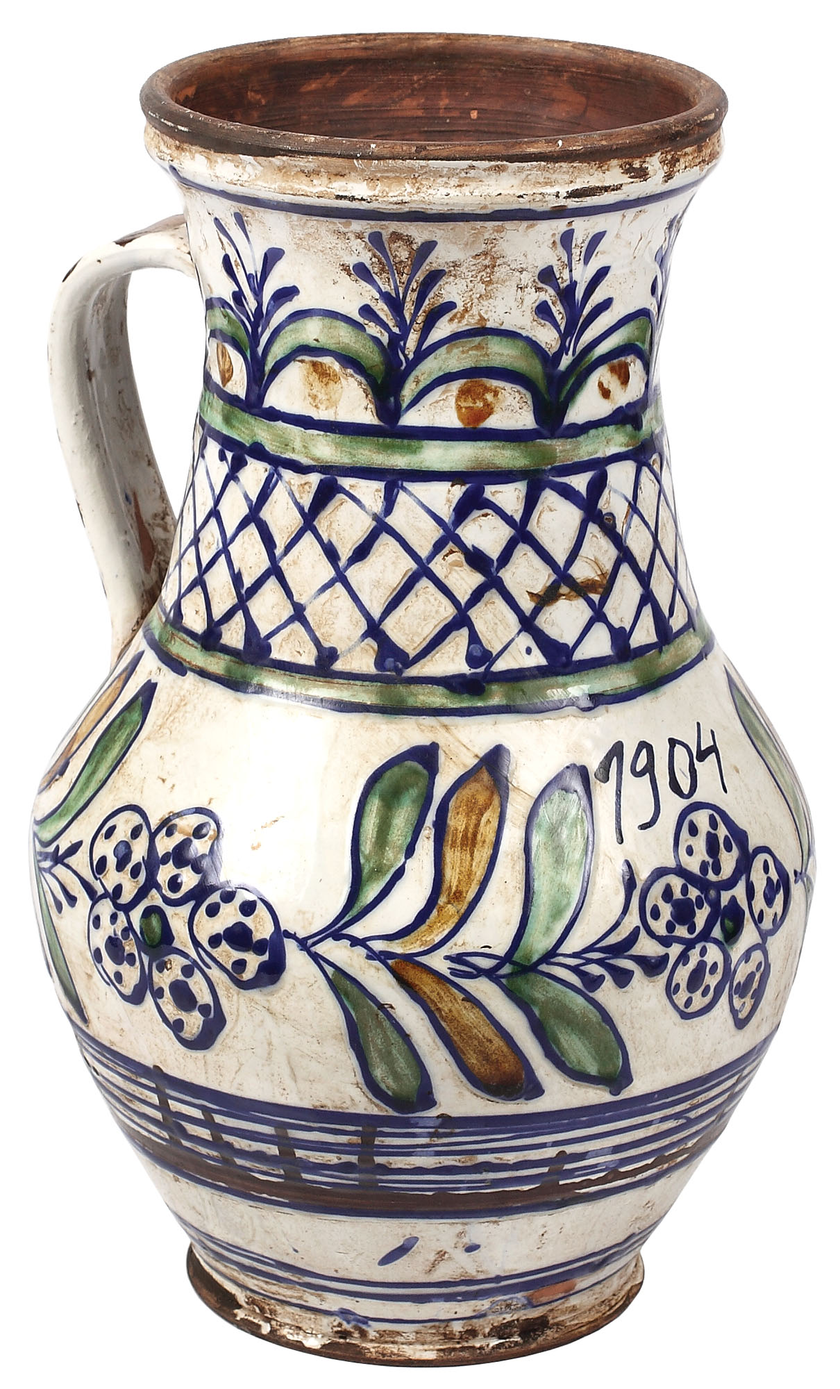 Cană săsească de vin, centrul ceramic Bistriţa, datată 1904
