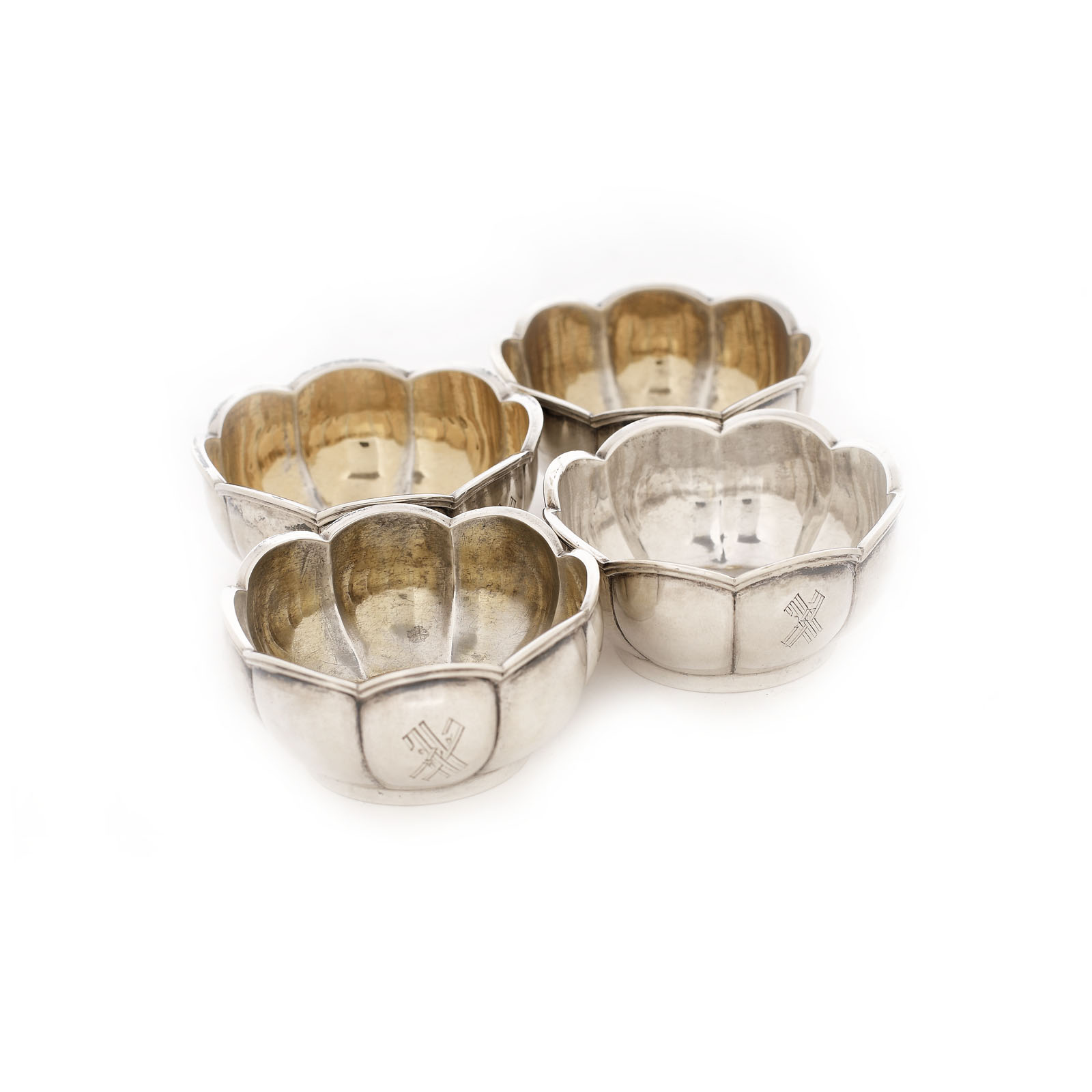 Set of four silver salt shakers, crafted by Ivan Petrovic Klebnikov, 1886-1887