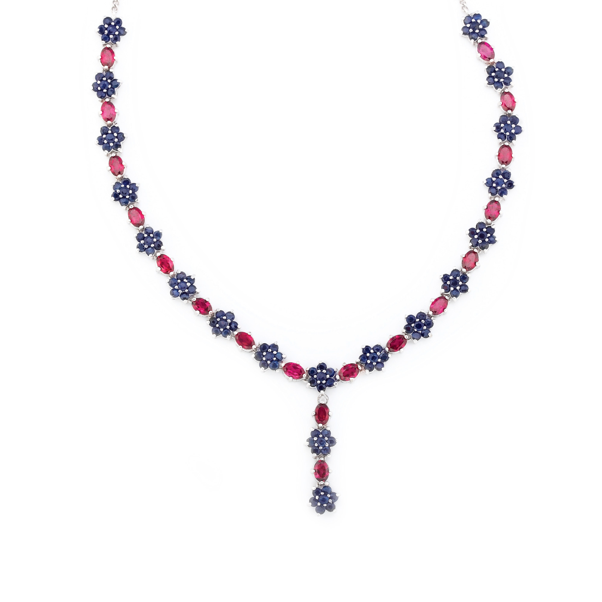 Colier din argint, decorat cu rhodolite si safire