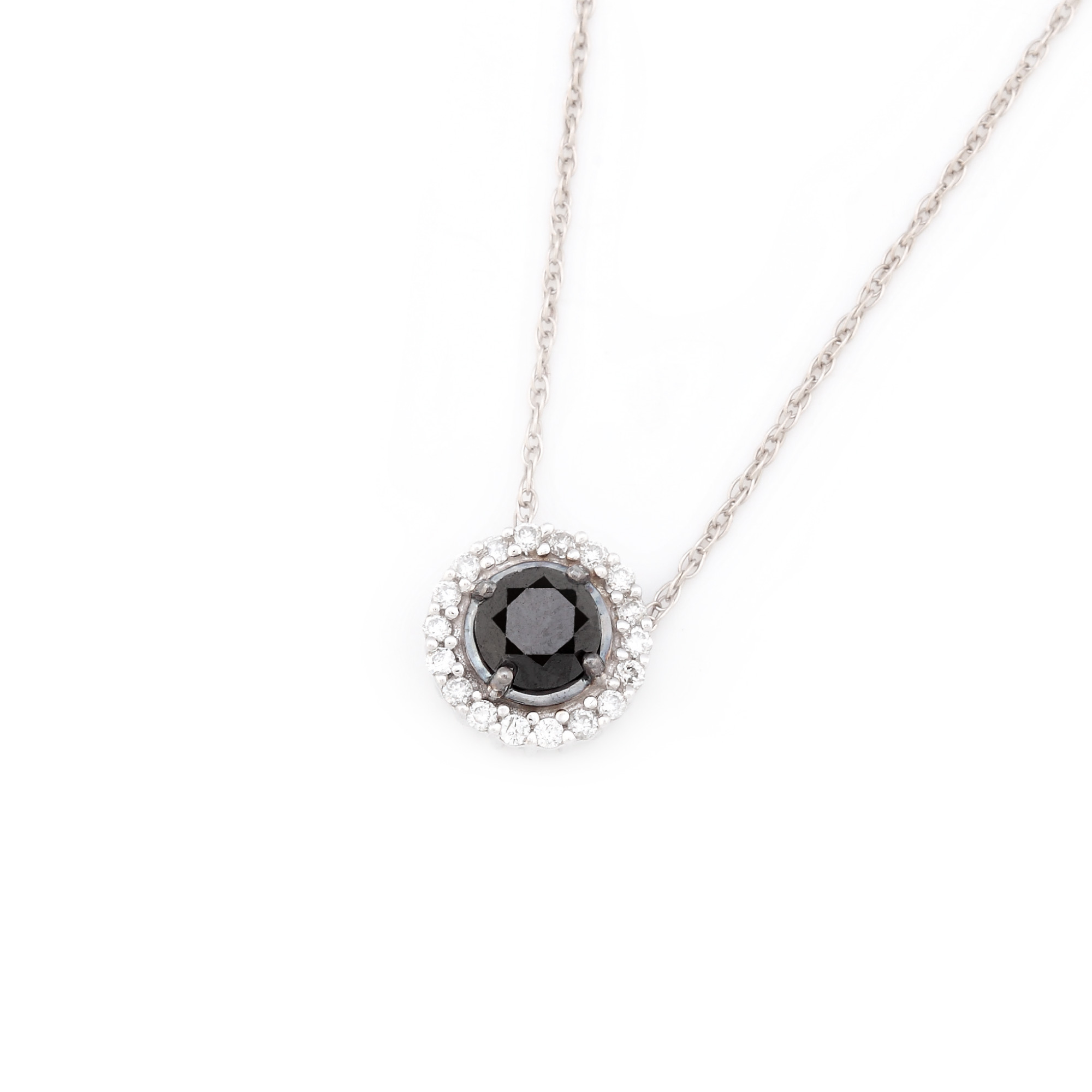 Elegant lanț cu pandantiv din aur alb, decorat cu diamant negru 