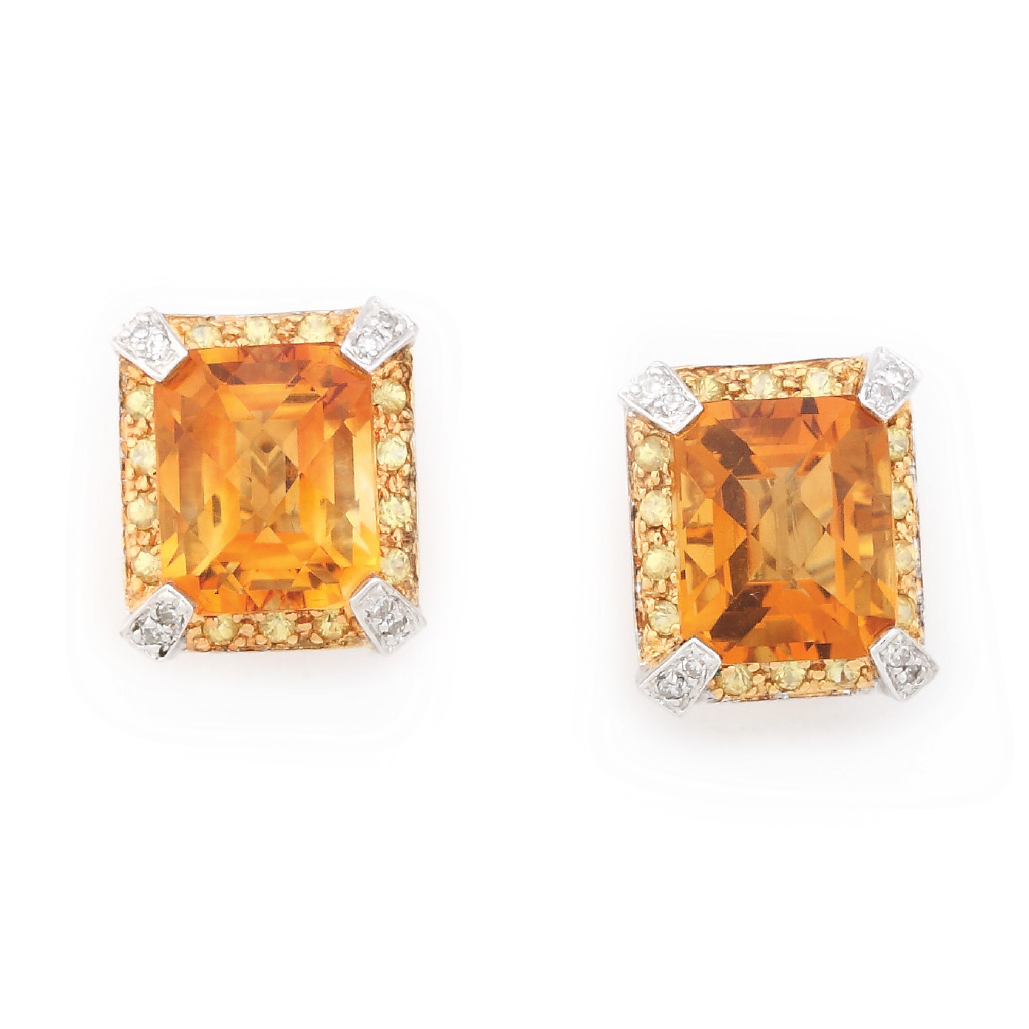 Pereche de cercei din aur, decorată cu citrine, safire și diamante