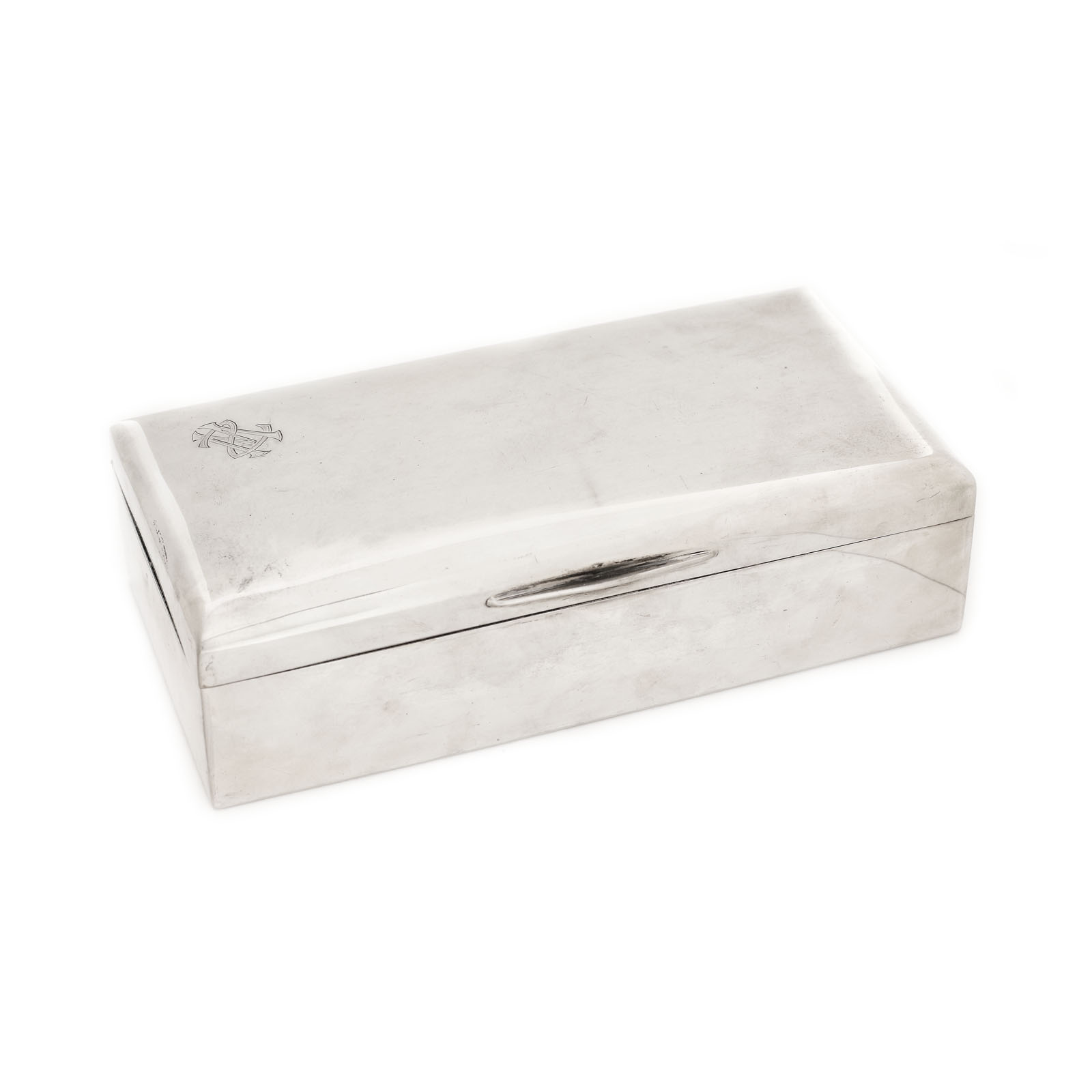 Silver box for cigars, with a monogram