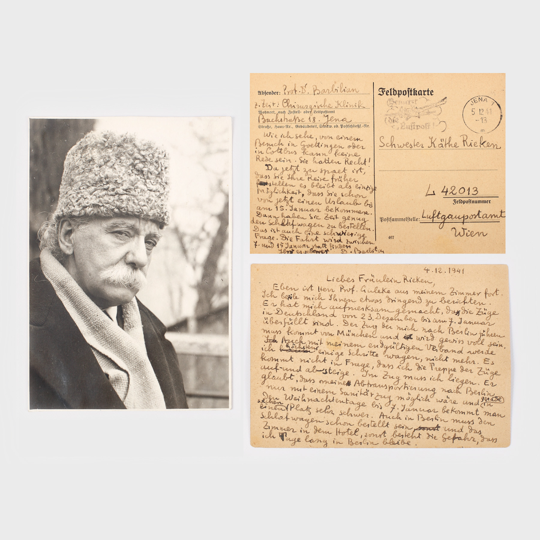 Set de fotografie și carte poștală scrisă de poetul Dan Barbilian, 4 decembrie 1941