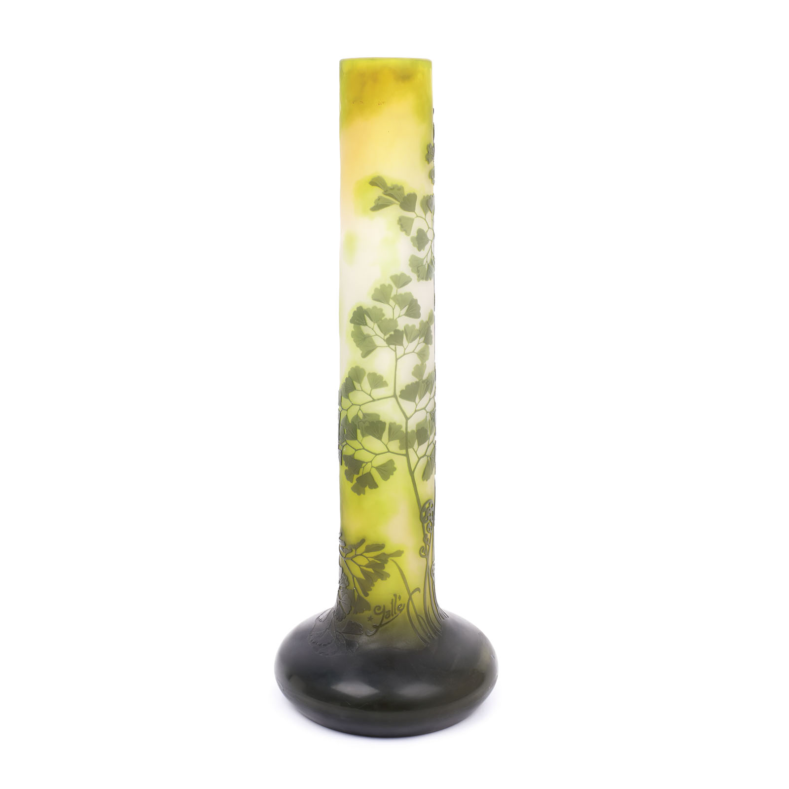 Gallé one-flower vessel decorated with maidenhair tree leaves, approx. 1920-1930