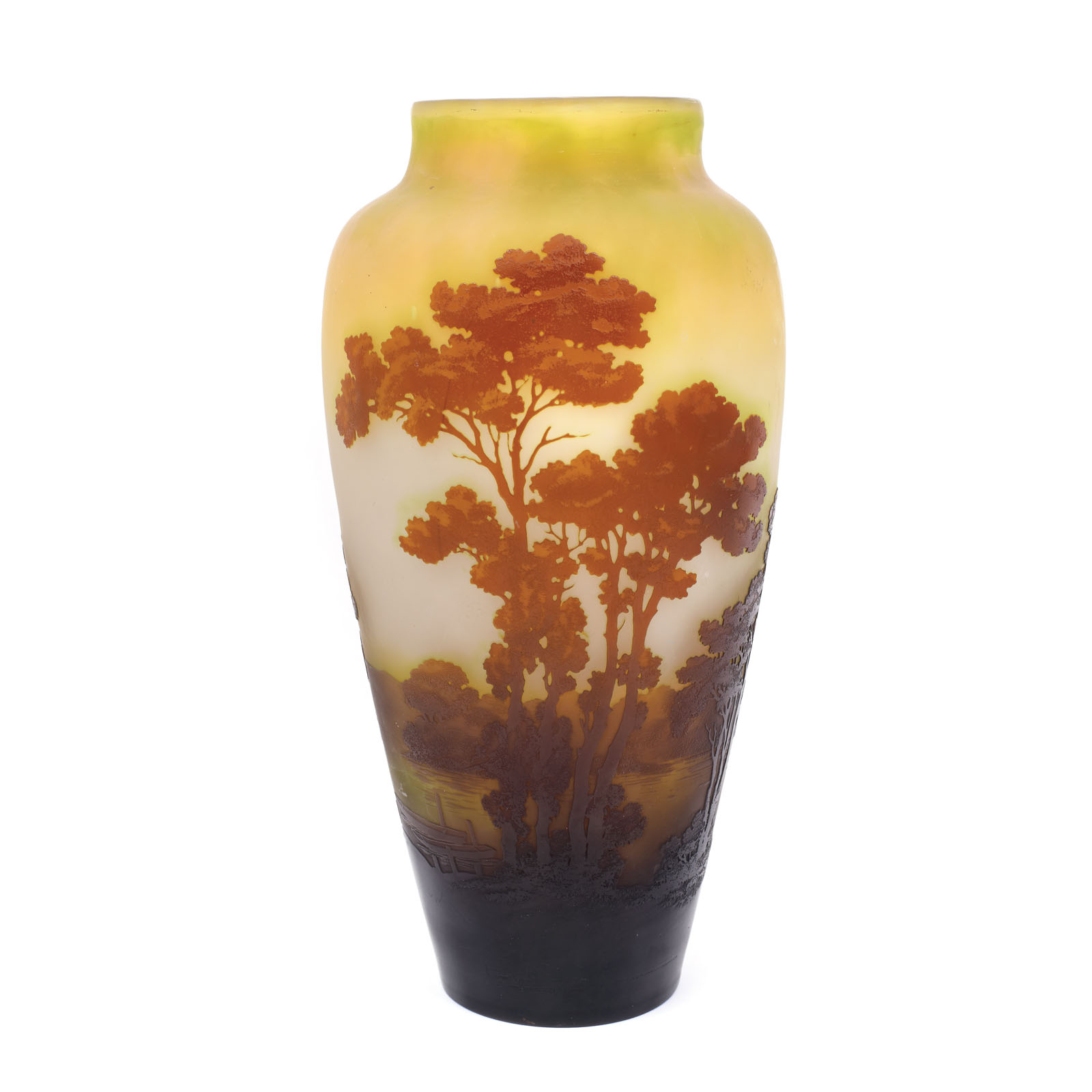 Gallé vessel, decorated with a lakeside landscape, approx. 1875-1910