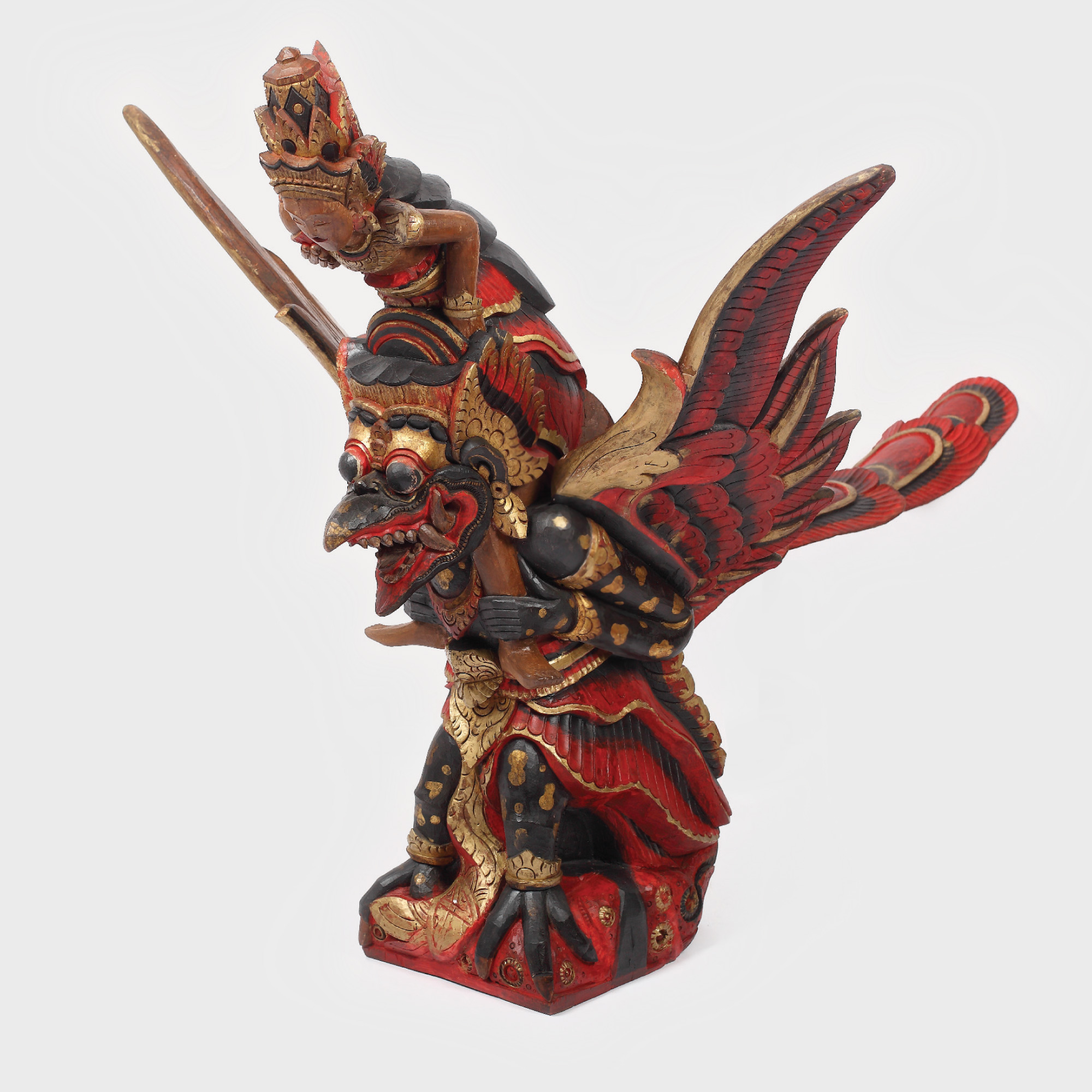 Statuetă din lemn, reprezentându-l pe zeul Vishnu călare pe Garuda, Bali