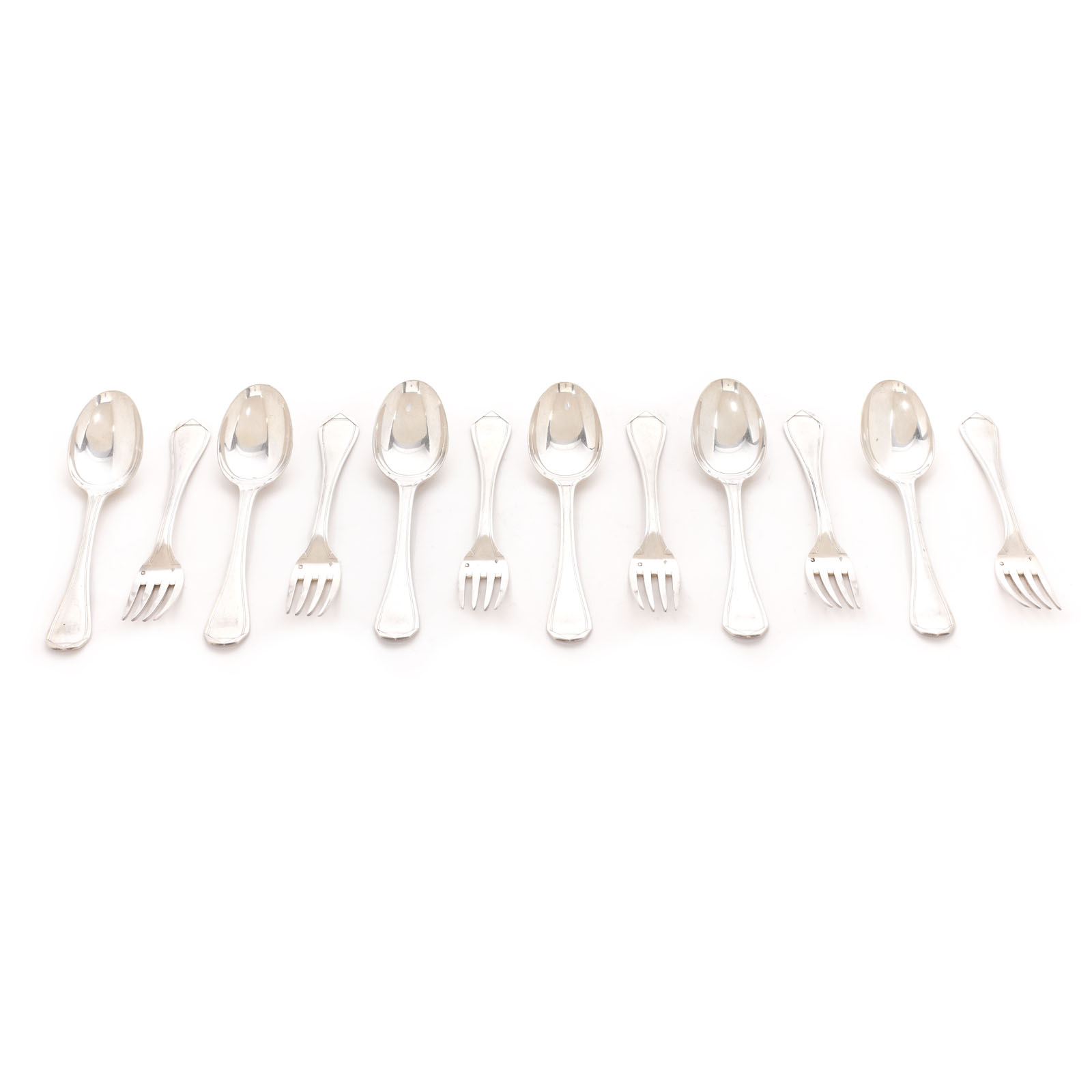 Art Deco Set for 6, made of Emile Puiforcat silver, approx. 1889