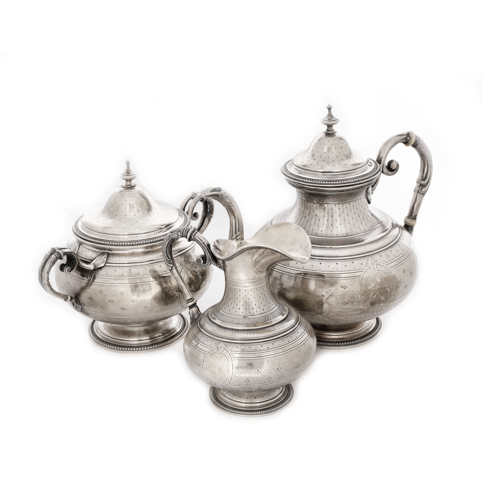 Set din argint Charles Harleux, format din ceainic, letieră și zaharniță, cca. 1900