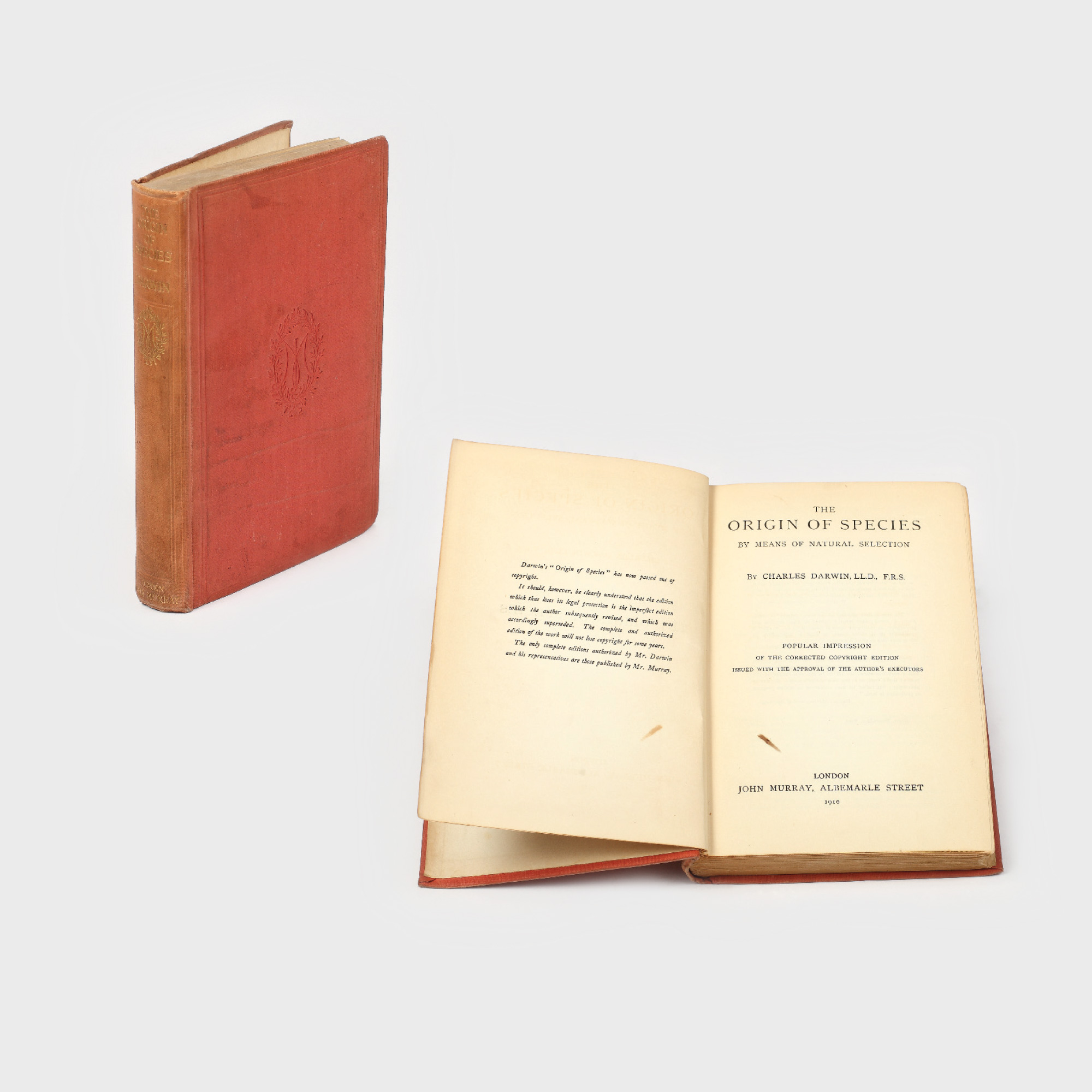 "Originile speciilor", de Charles Darwin, Londra, John Murray, 1910, exemplar în limba engleză