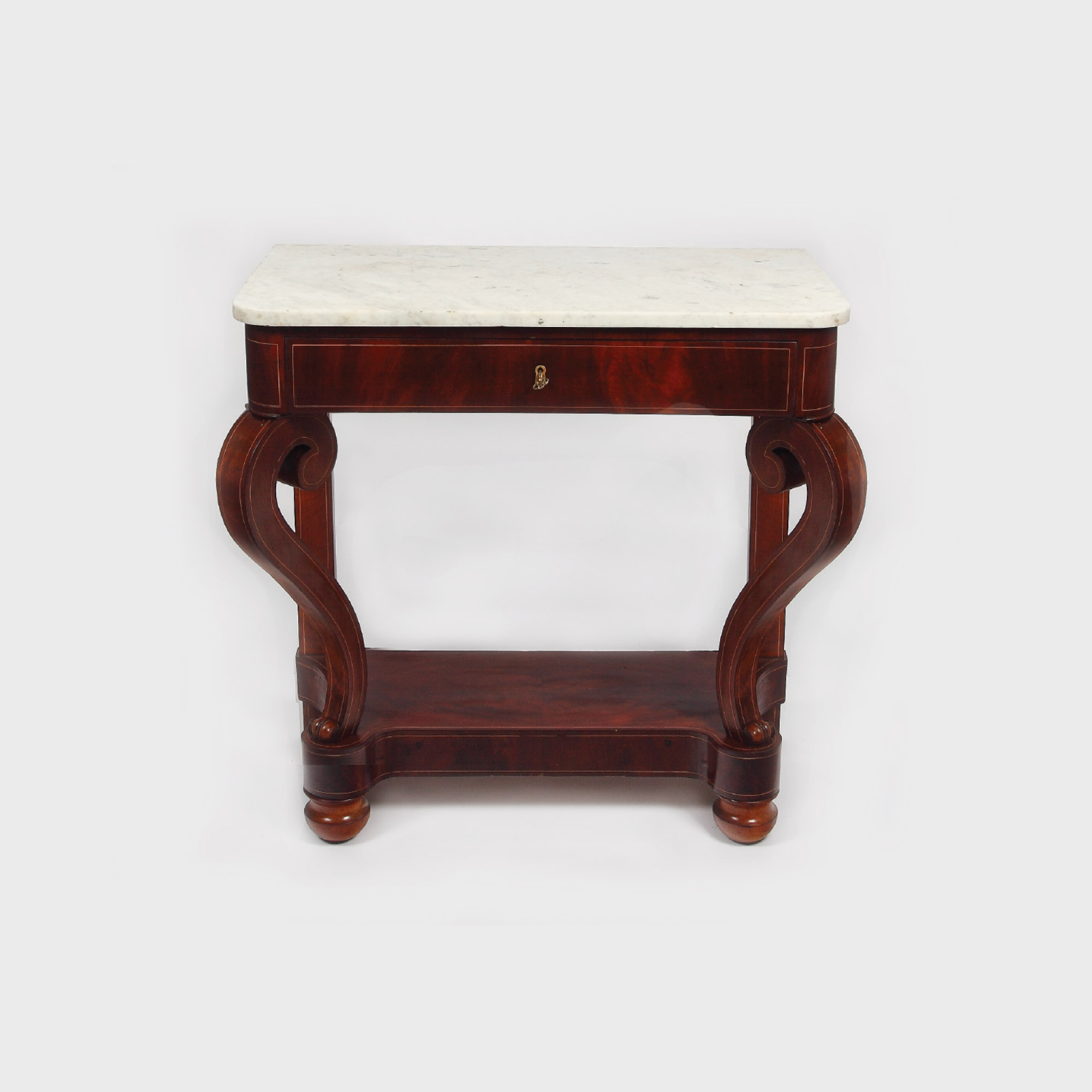 Consolă Biedermeier din lemn de nuc, având blat din marmură, cca. 1830-1840