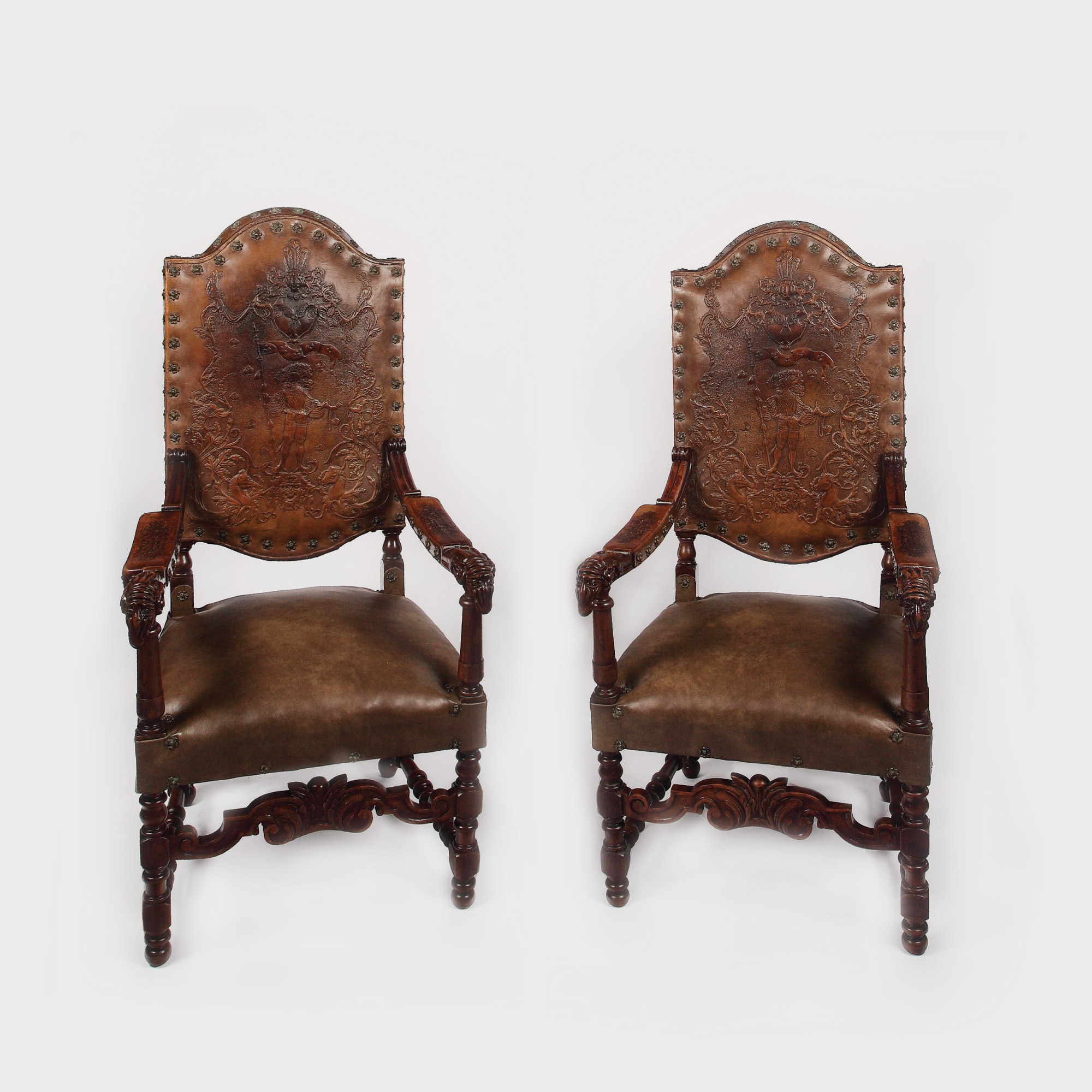 Pereche de jilțuri, decor manieră Renascentistă nordică, cca. 1870, piese de colecție