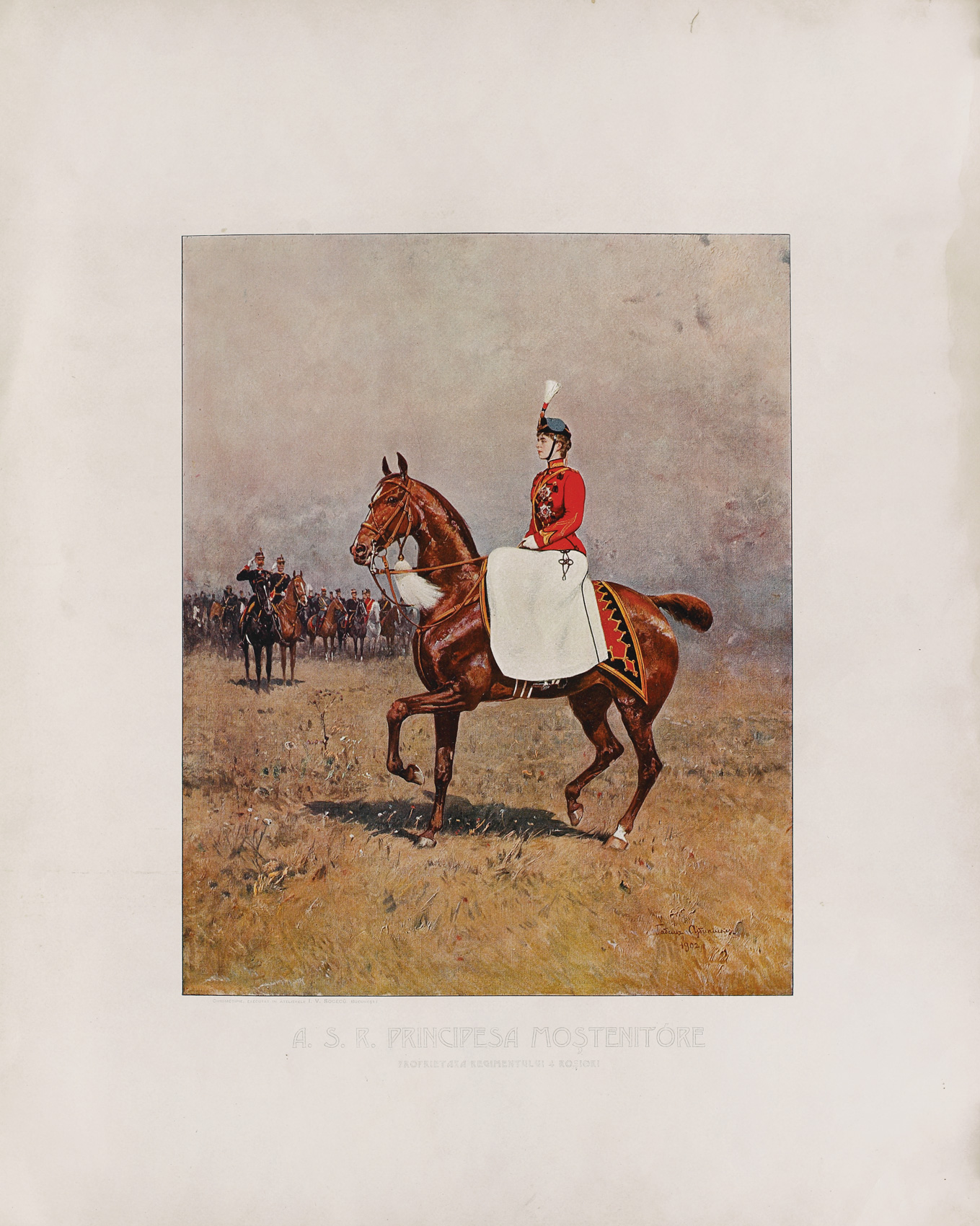 Principesa Moștenitoare Maria, comandant al Regimentului 4 Roșiori, cromolitografie după pictura lui Tadeusz Ajdukiewicz,1903