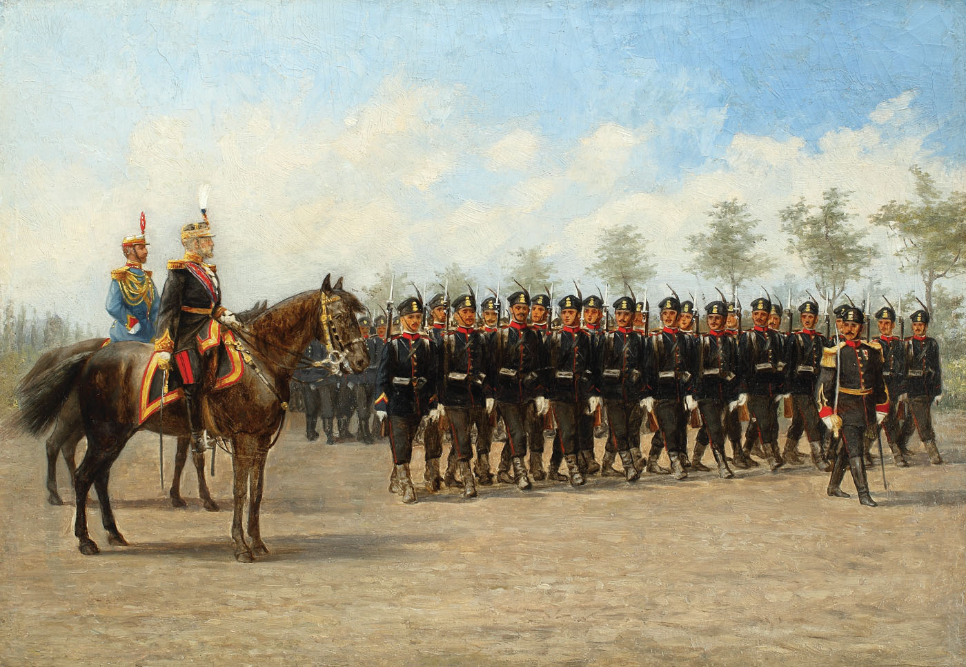 Armata Română prezintă onorul Regelui Carol I și Principelui Moștenitor Ferdinand, cca. 1900