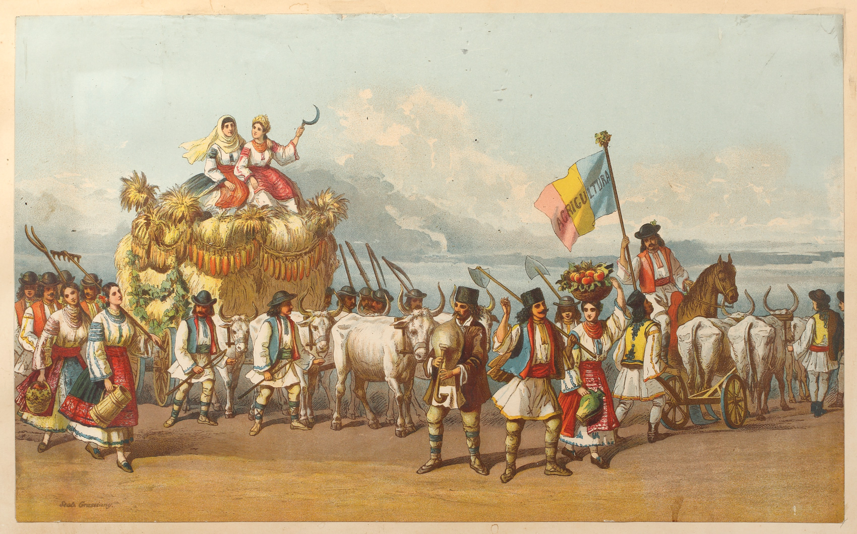 Carul Agriculturii, planșă din Albumul Carelor Alegorice, realizată de Carol Popp de Szathmári cu ocazia încoronării Regelui Carol I, 10 mai 1881