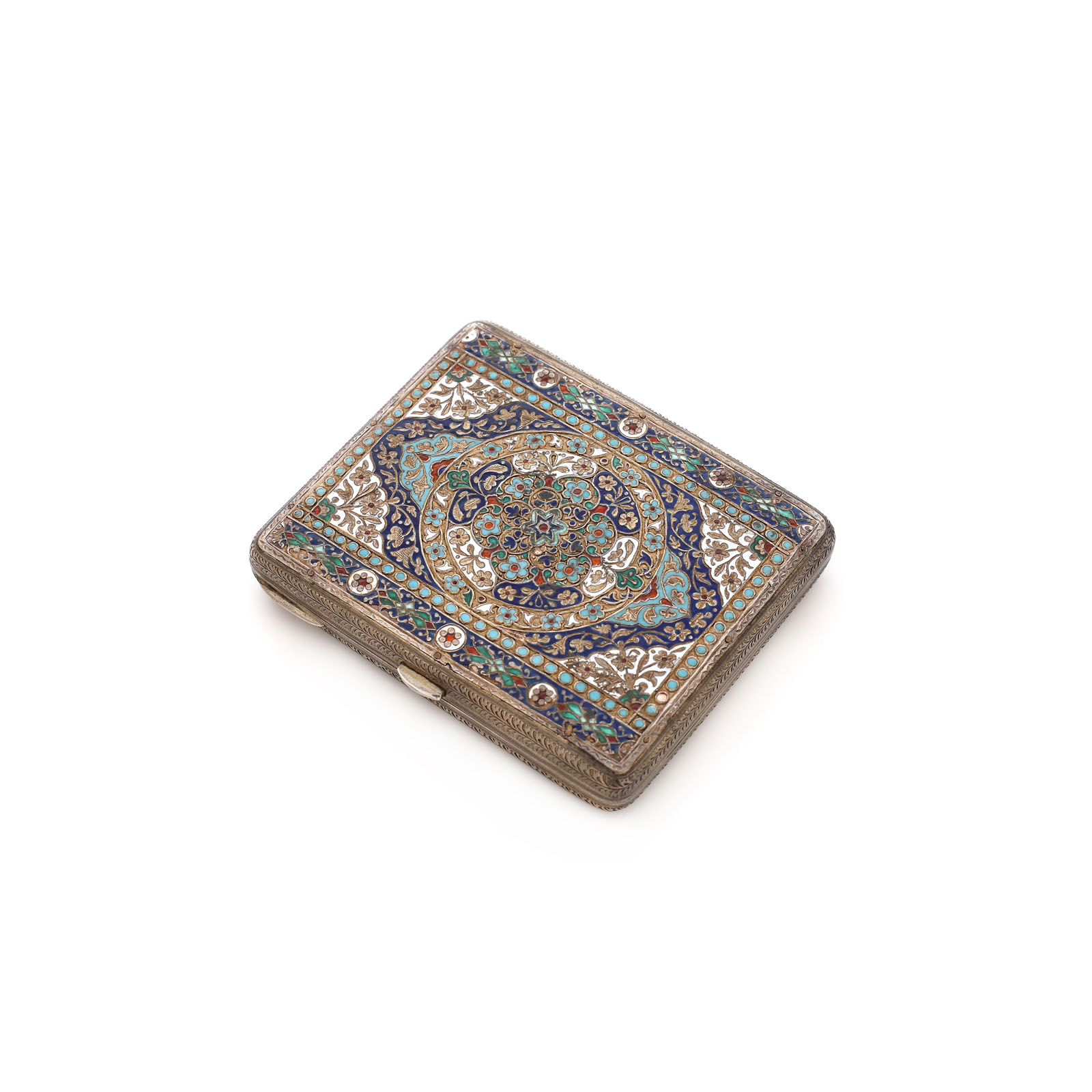 Persian cigarette case made of silver, decorated with coloured enamels, first half of the 20th century