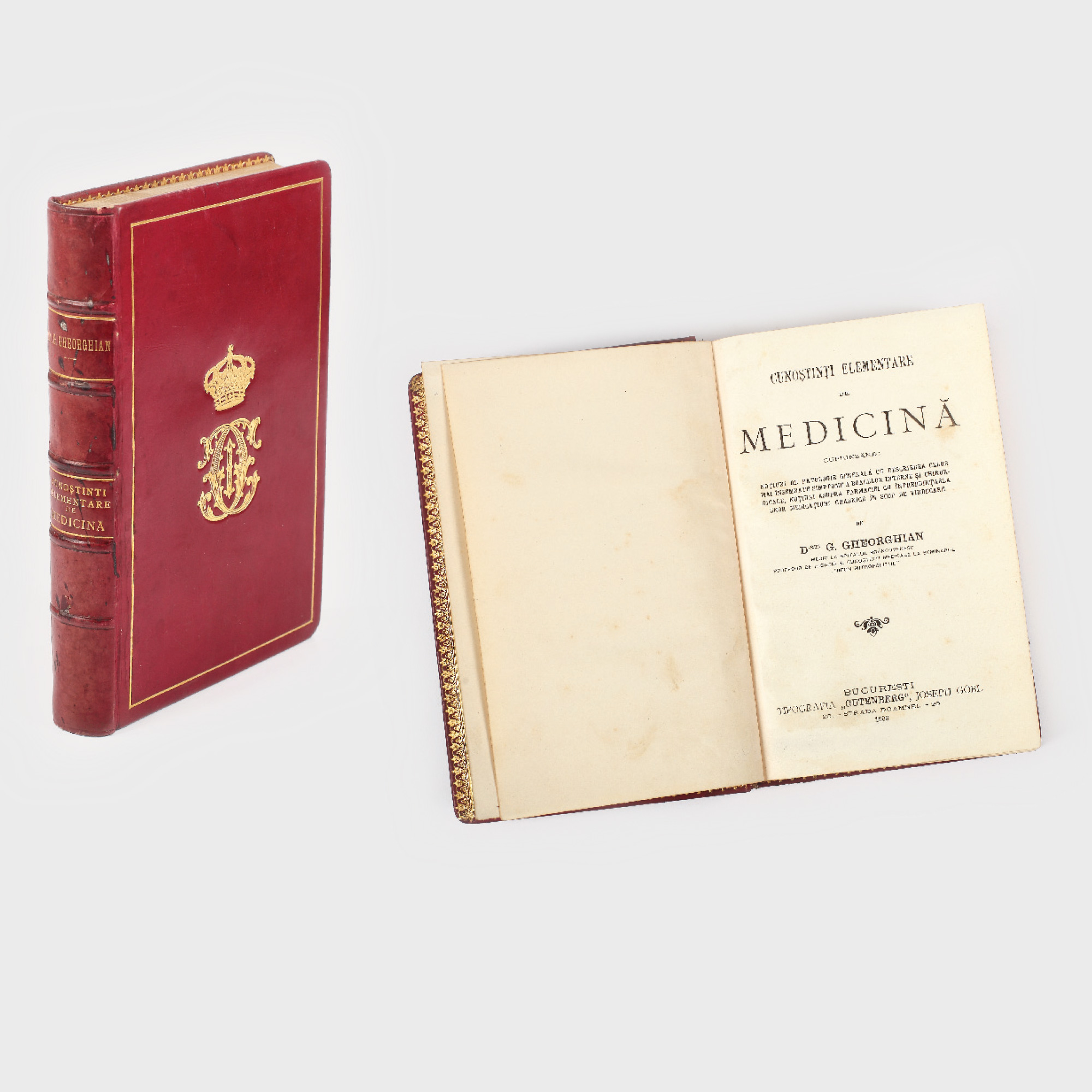 "Cunoştinţi elementare de Medicină", de G. Gheorghian, Bucureşti, 1906, exemplarul provine din biblioteca Regelui Carol I