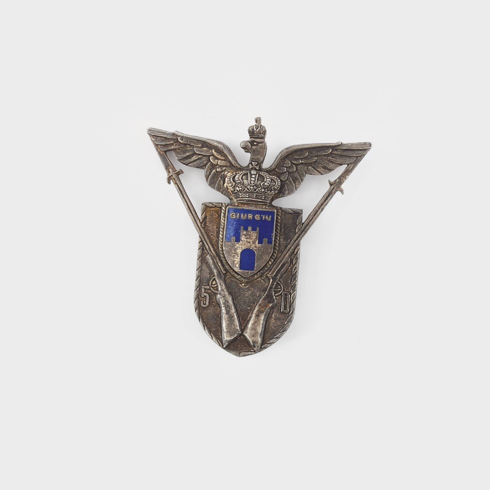 Insignă de 7 ani a "Regimentului 5 Dorobanți - Vlaşca", piesă rară