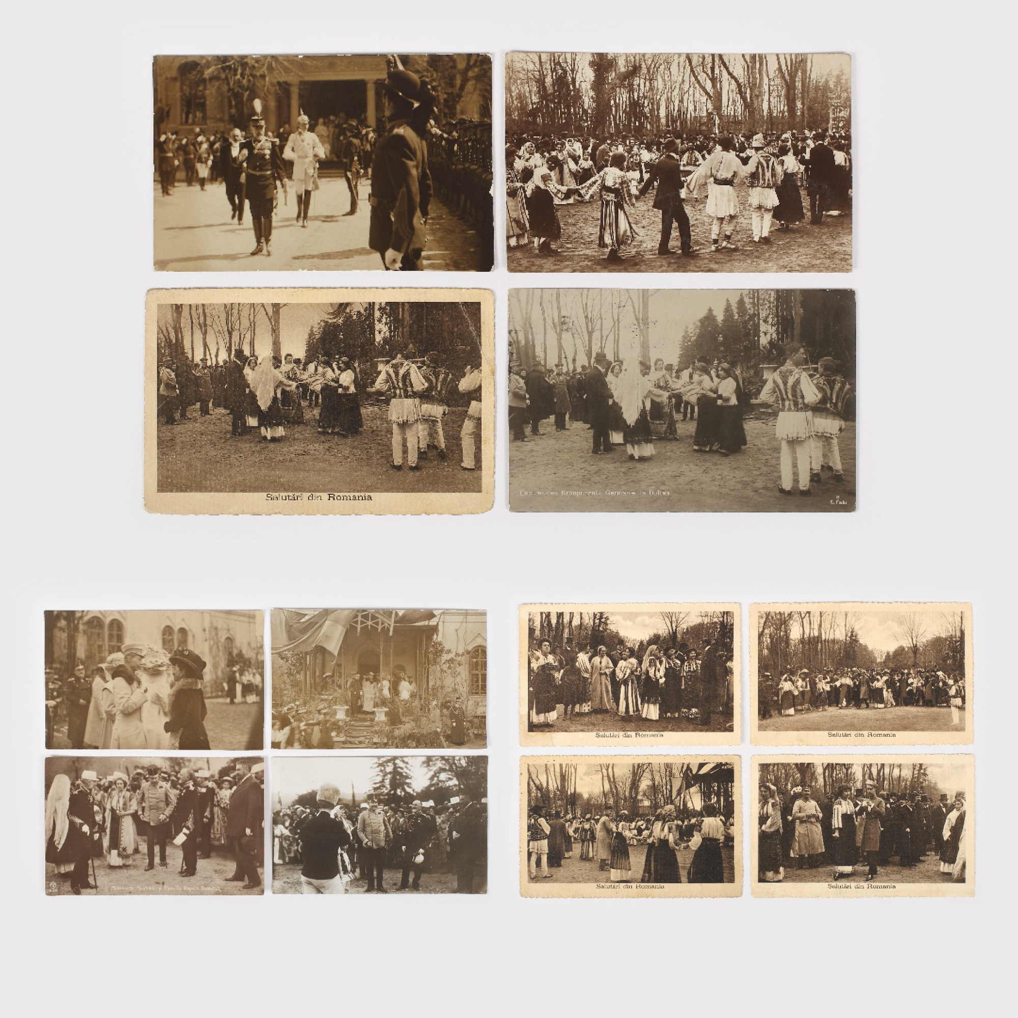 Lot format din 12 cărți poștale și fotografii, din timpul vizitelor Principelui Moștenitor al Imperiului Austro-Ungar, Franz Ferdinand, și a Prințului Moștenitor al Prusiei, Friedrich Wilhelm, la invitația Regelui Carol I, Sinaia respectiv Buftea, 1909