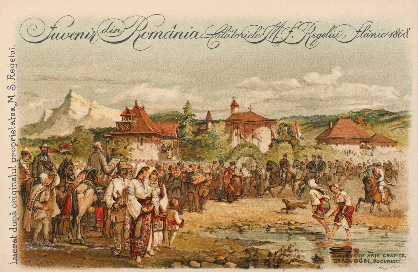 Carte poștală "Călătoriile M.S. Regelui, Slănic 1868", ediție rară