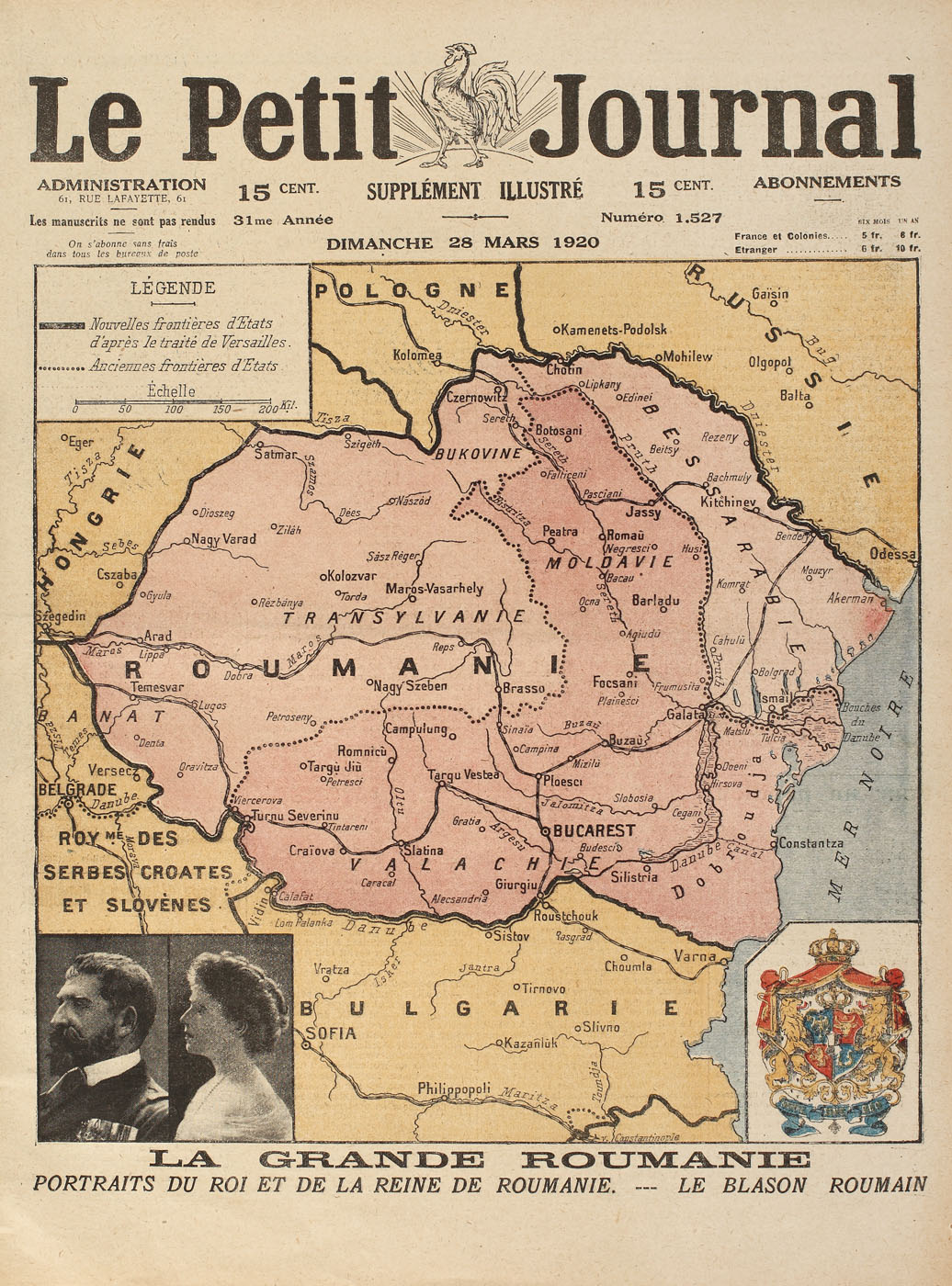 "Le Petit Journal", număr dedicat României, având pe prima pagină harta României Întregite, 28 martie 1920