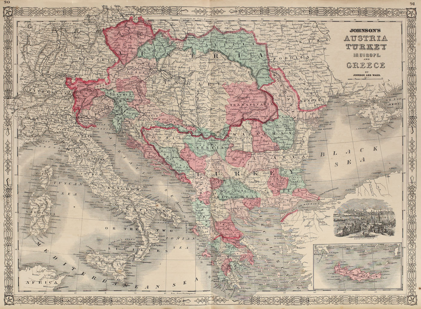Harta Europei incluzând Principatele Române la 1860, înainte de Războiul de Independență