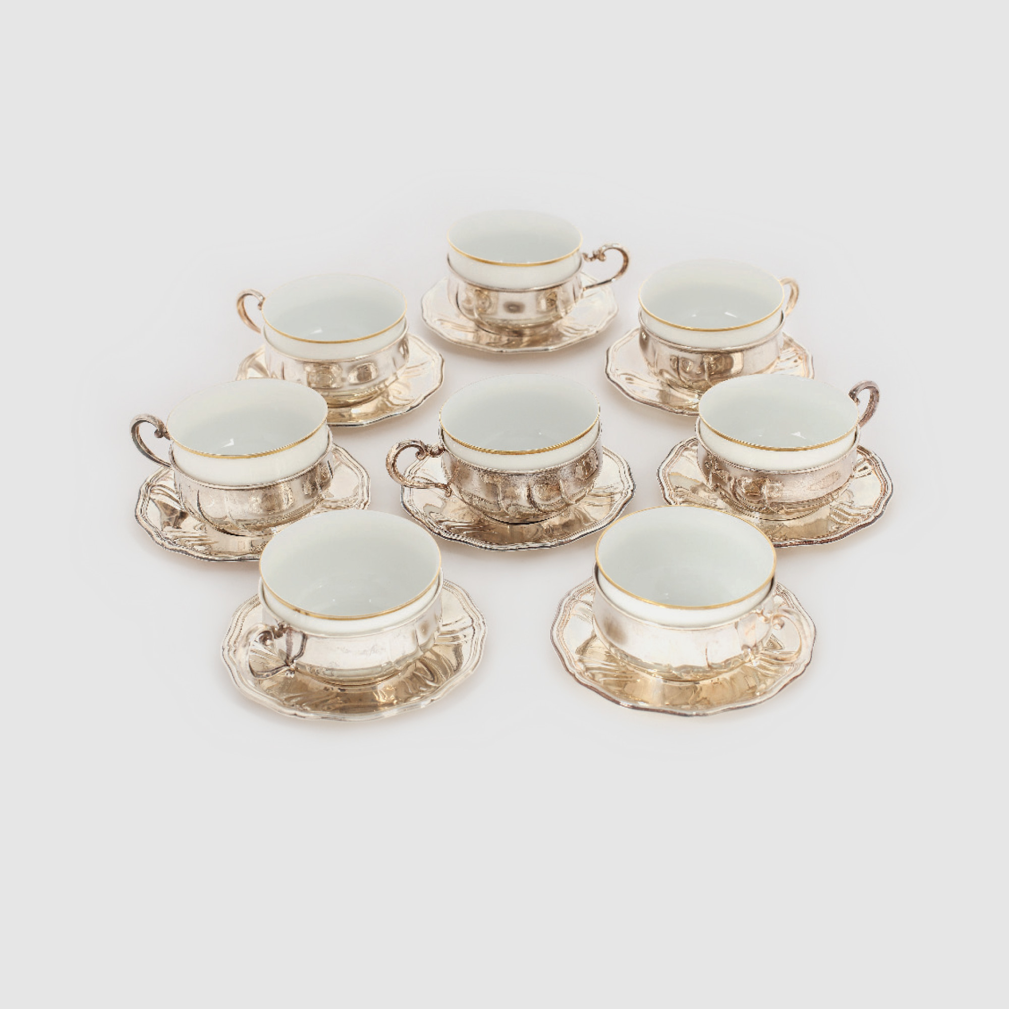 Set de 8 cești pentru cafea, din ceramică și argint Thomas Bavaria