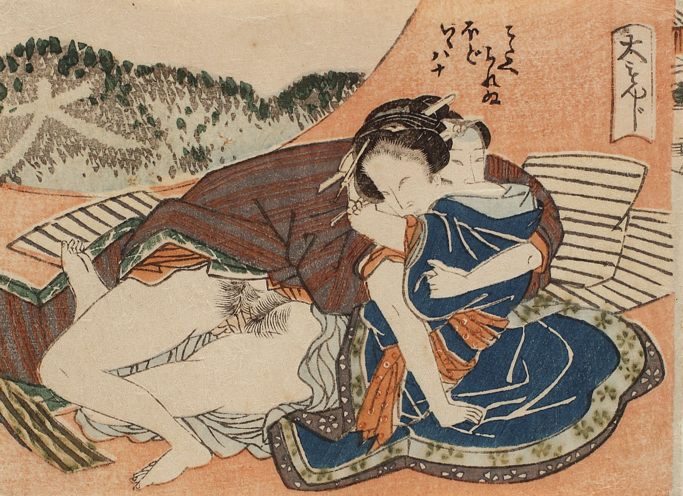 Scenă erotică (Shunga), reprezentând un cuplu într-un hamac, cca. 1830-1840