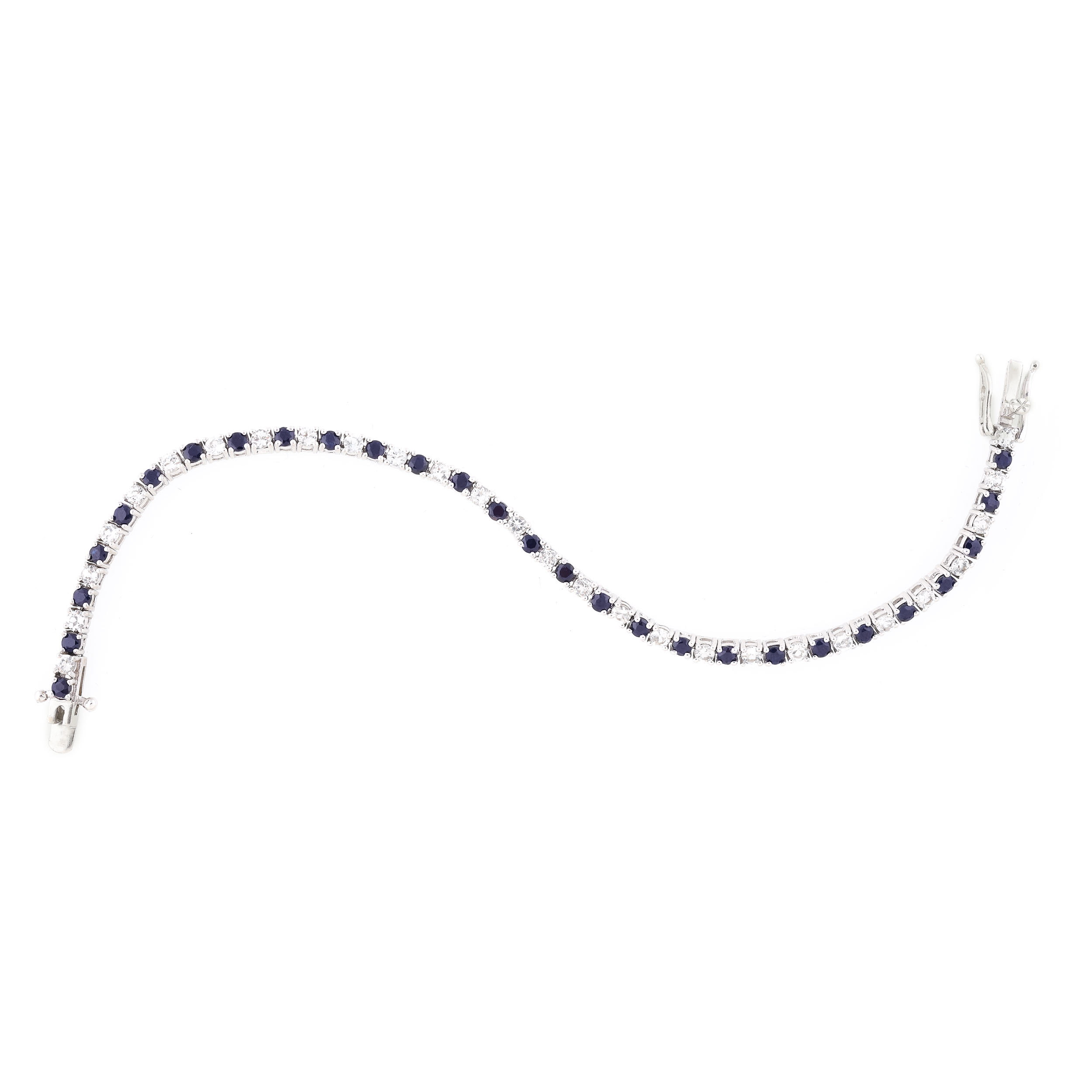 Gold-plated silver tennis bracelet, decorated with sapphires and white topaz