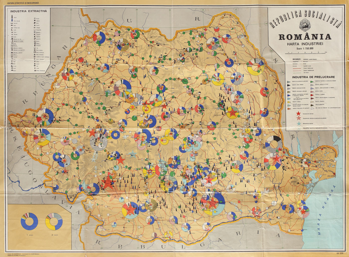 Harta Industriei Republicii Socialiste România, cartograf: C.I. Dumitrescu, anii 1980