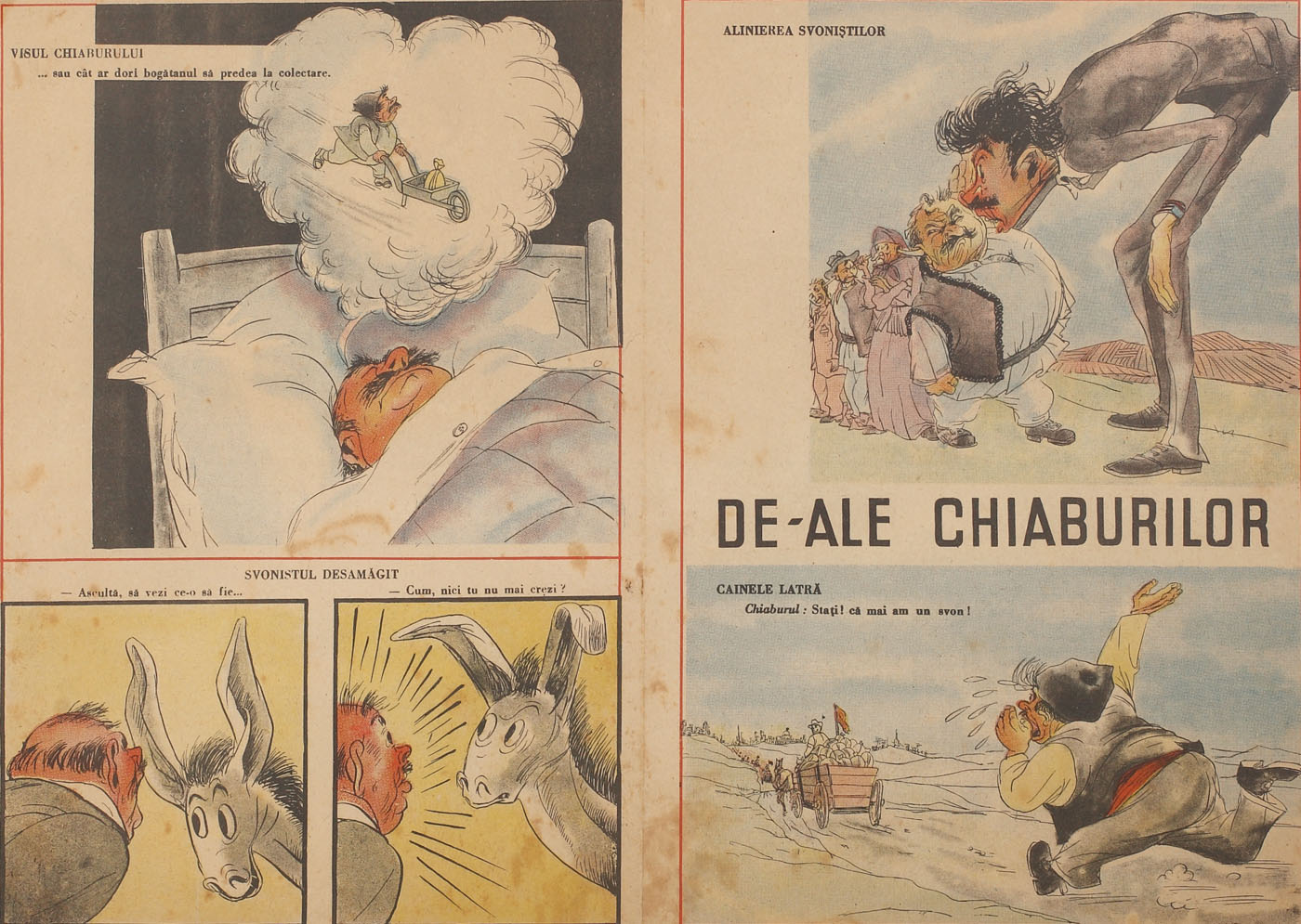 Pliant de propagandă, "De-ale chiaburilor", evidențiind avantajele colectivizării, anii 1950