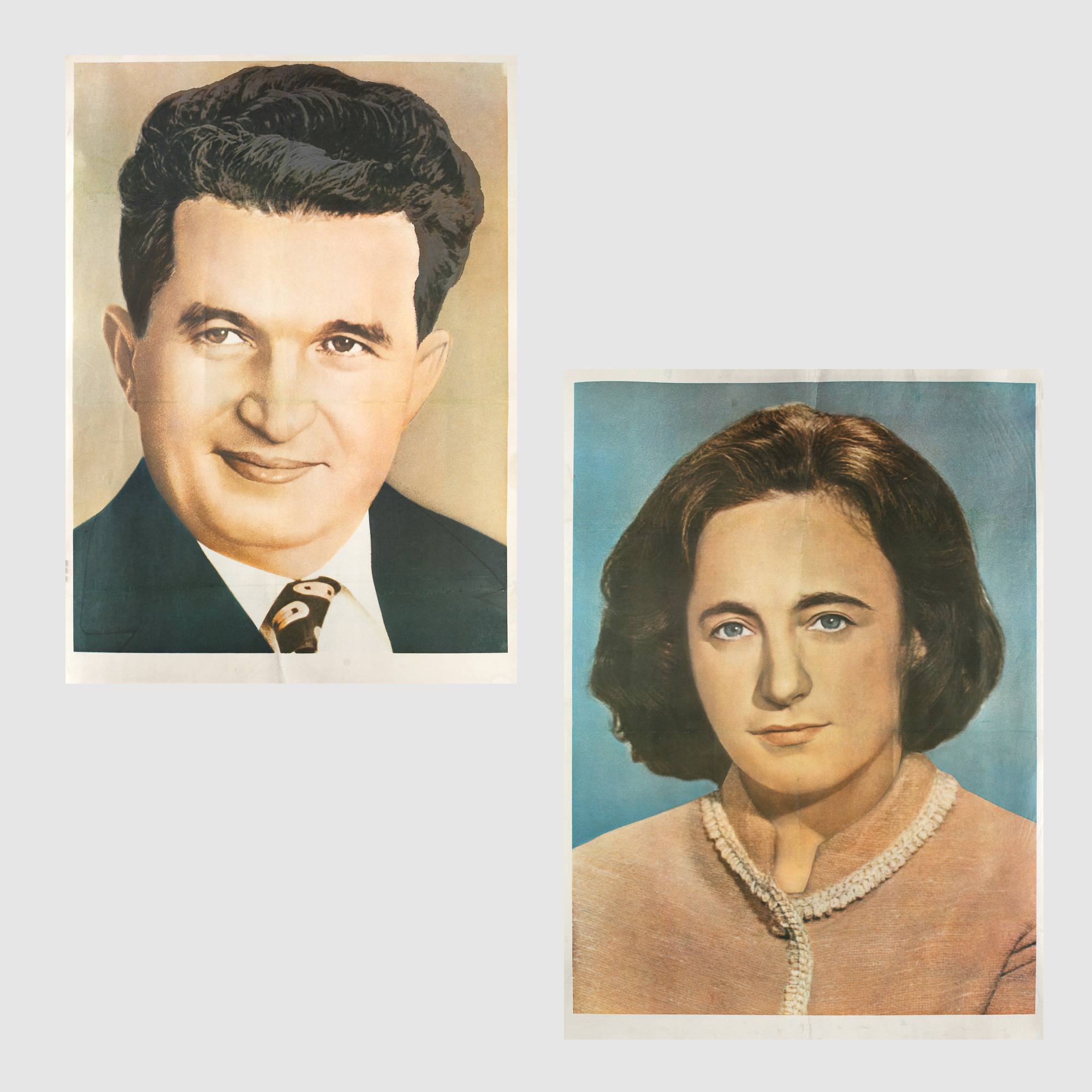 Lot format din două afișe cu portretele cuplului Ceaușescu, anii 1980