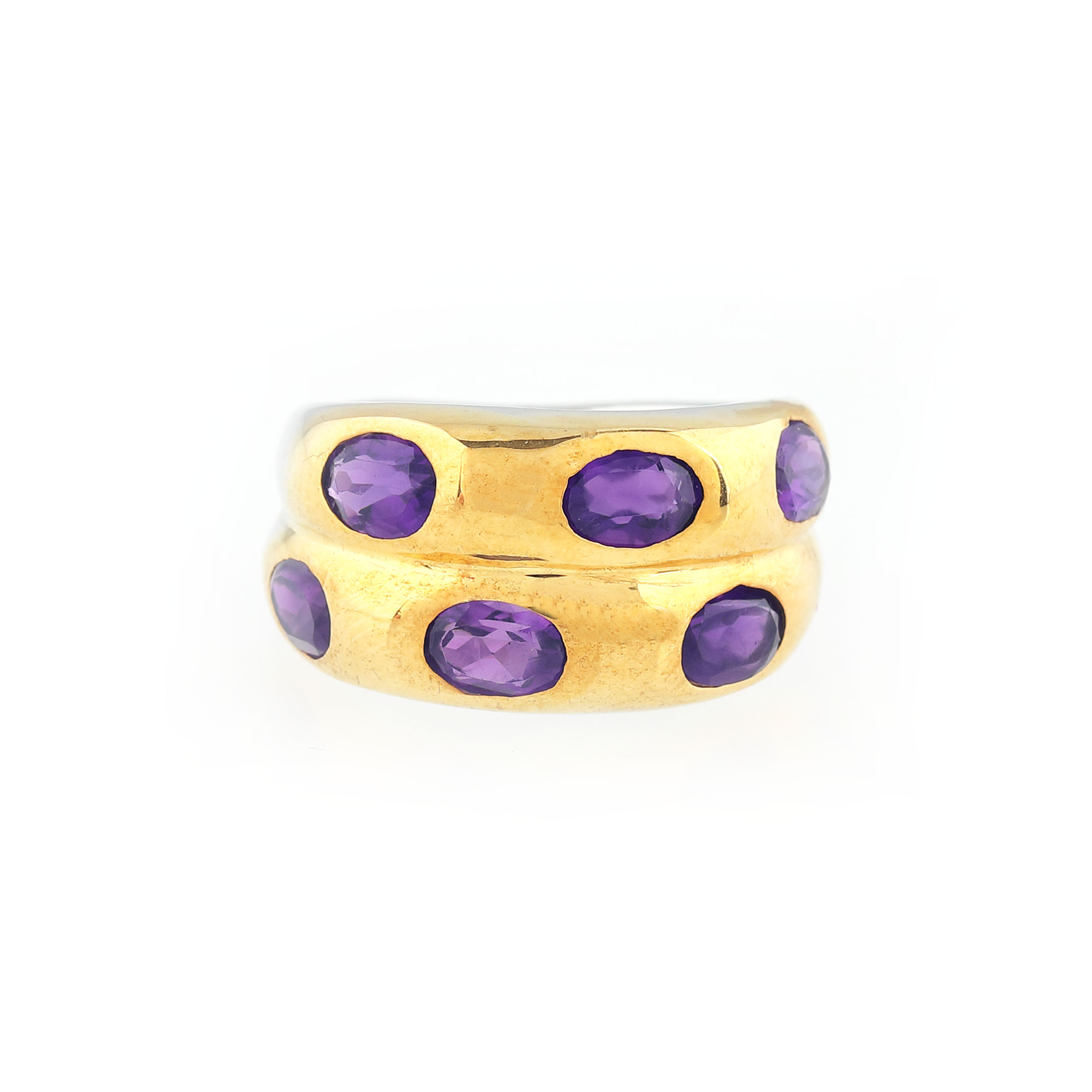 Gold-plated silver ring, decorated with amethysts