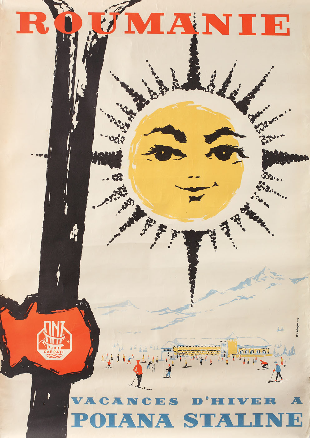 Afiş ONT, promovând zona Poiana Braşov (Poiana Stalin), anii 1950-1960
