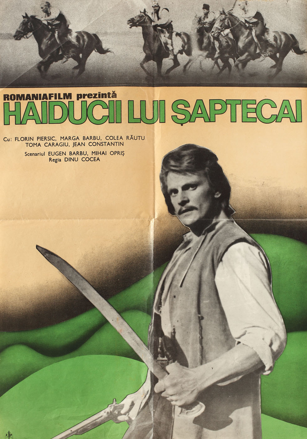 Poster al filmului "Haiducii lui Şaptecai", realizat de Întreprinderea Poligrafică "13 Decembrie 1918", 1971