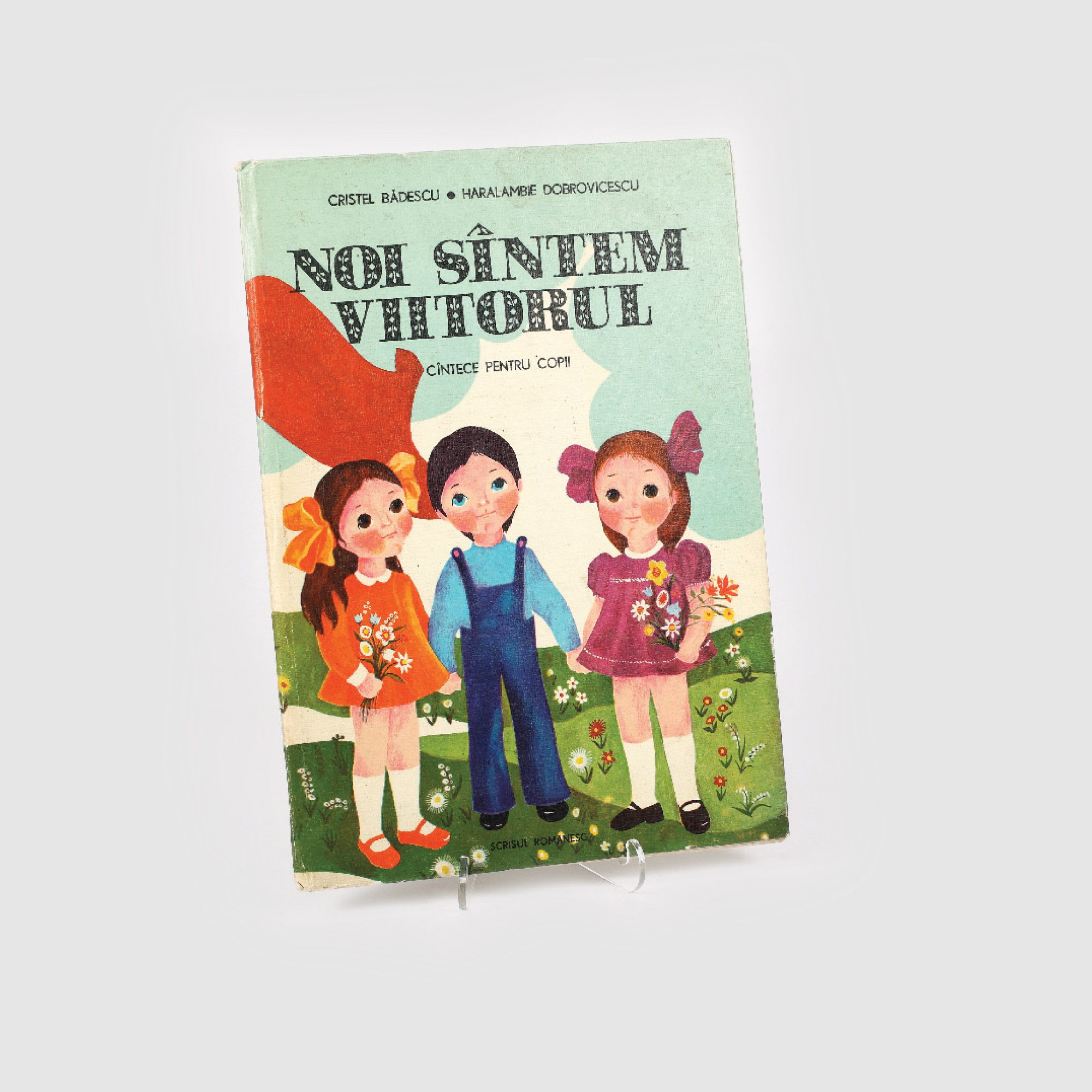 "Noi suntem viitorul", carte de cântece pentru copii, exemplar însoțit de discul original, cu dedicația autorului către nepoata sa, 1978
