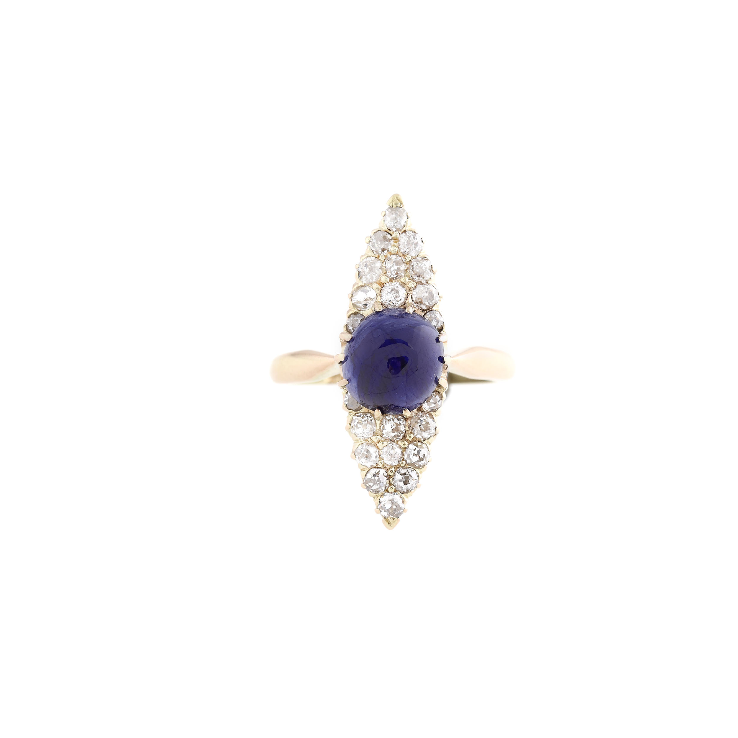 Gold ring, decorated with cabochon sapphire and diamonds