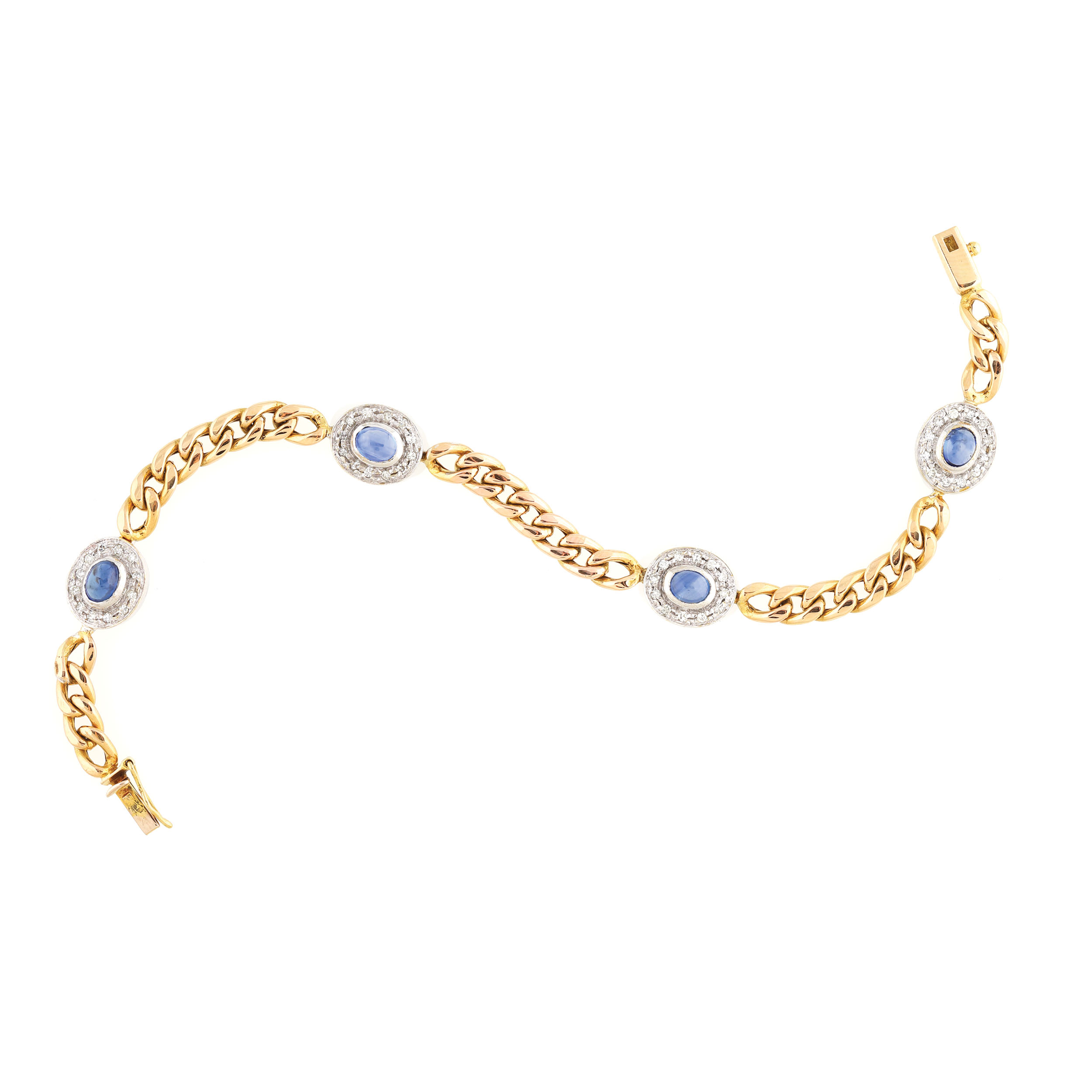 Brățară din aur, decorată cu safire caboșon anturate de diamante
