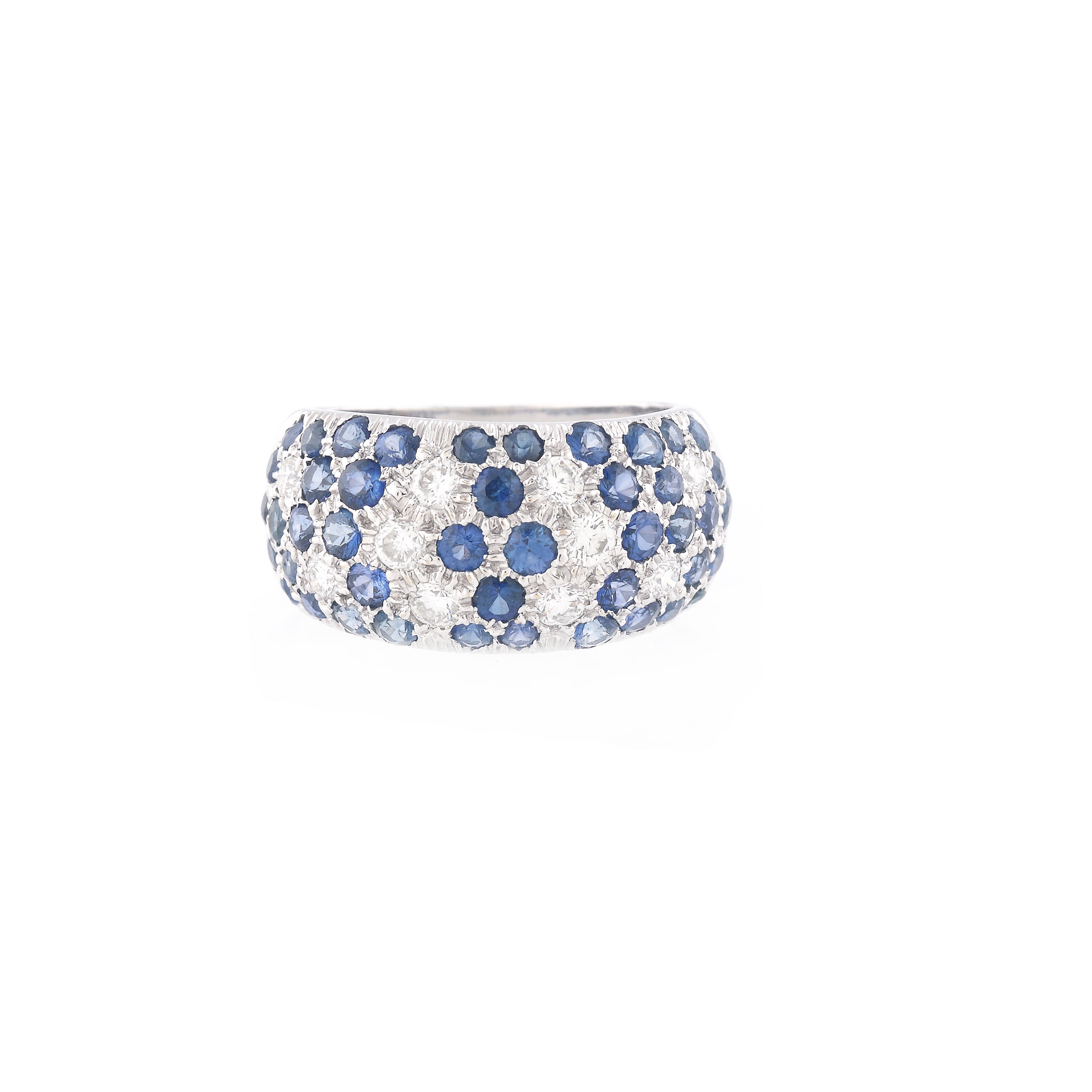 White gold ring, decorated with diamonds and sapphires 