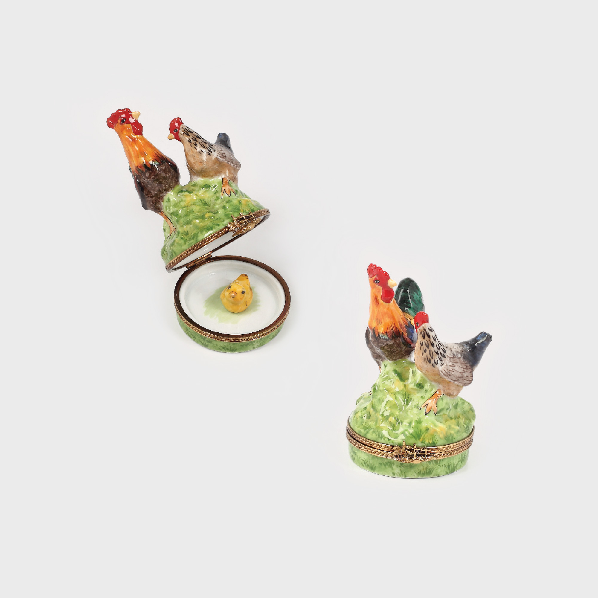 Cutie din porțelan Limoges, decorată cu pereche de păsări domestice, cca. 1925