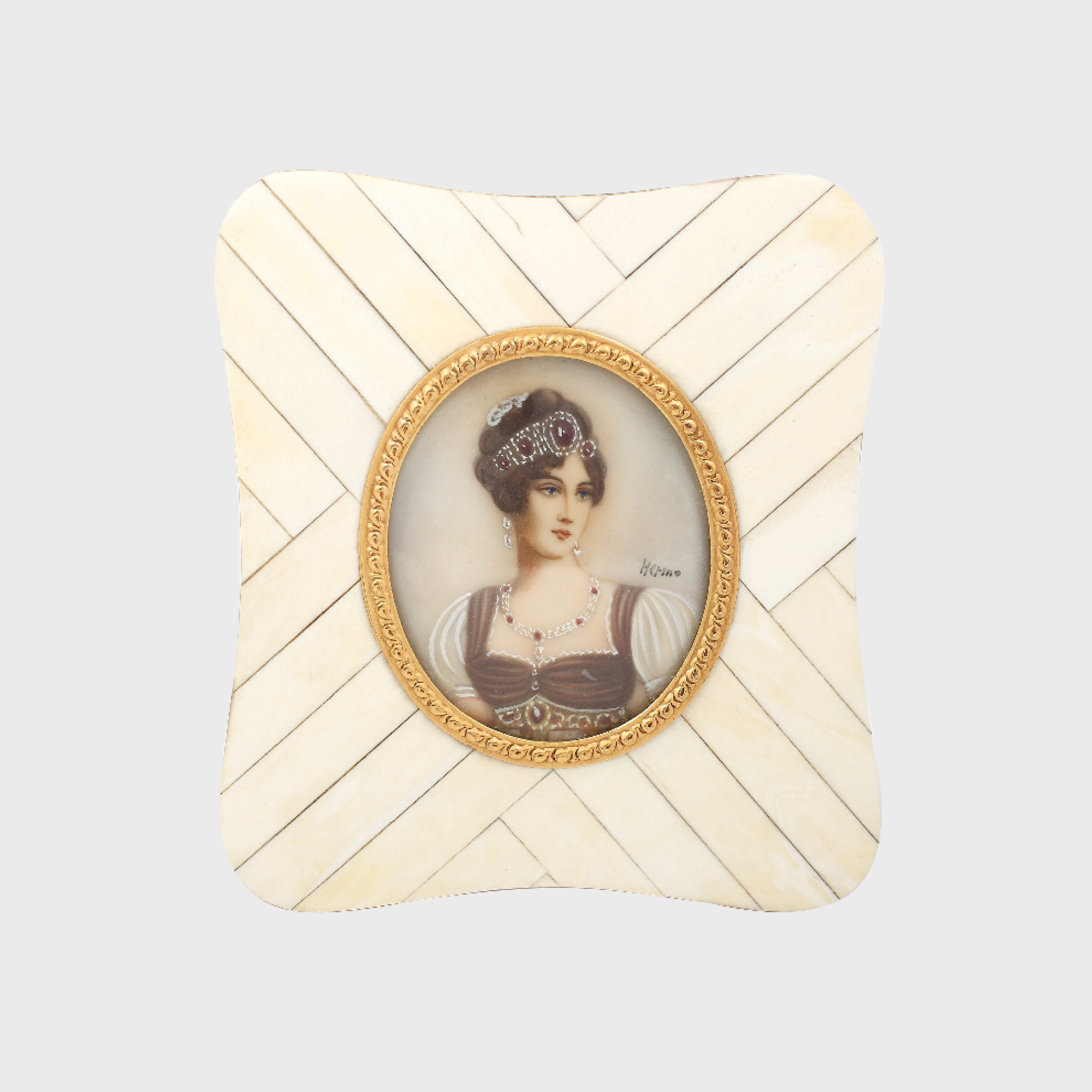 Portret de tânără, pictat și încadrat pe suport din fildeș, cca. 1850-1860
