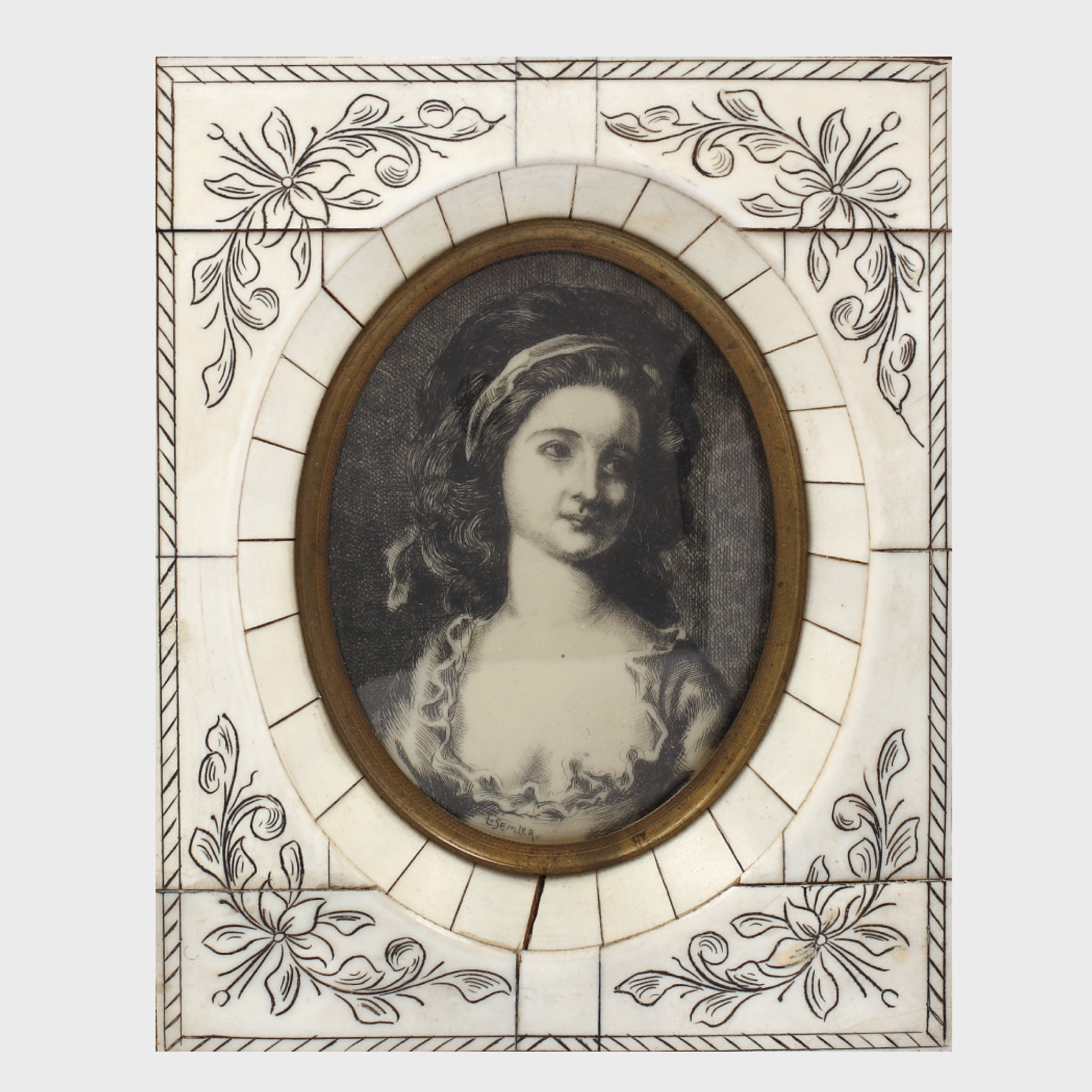 Portret de tânără, pictat în peniță alb-negru pe fildeș, 1850-1860