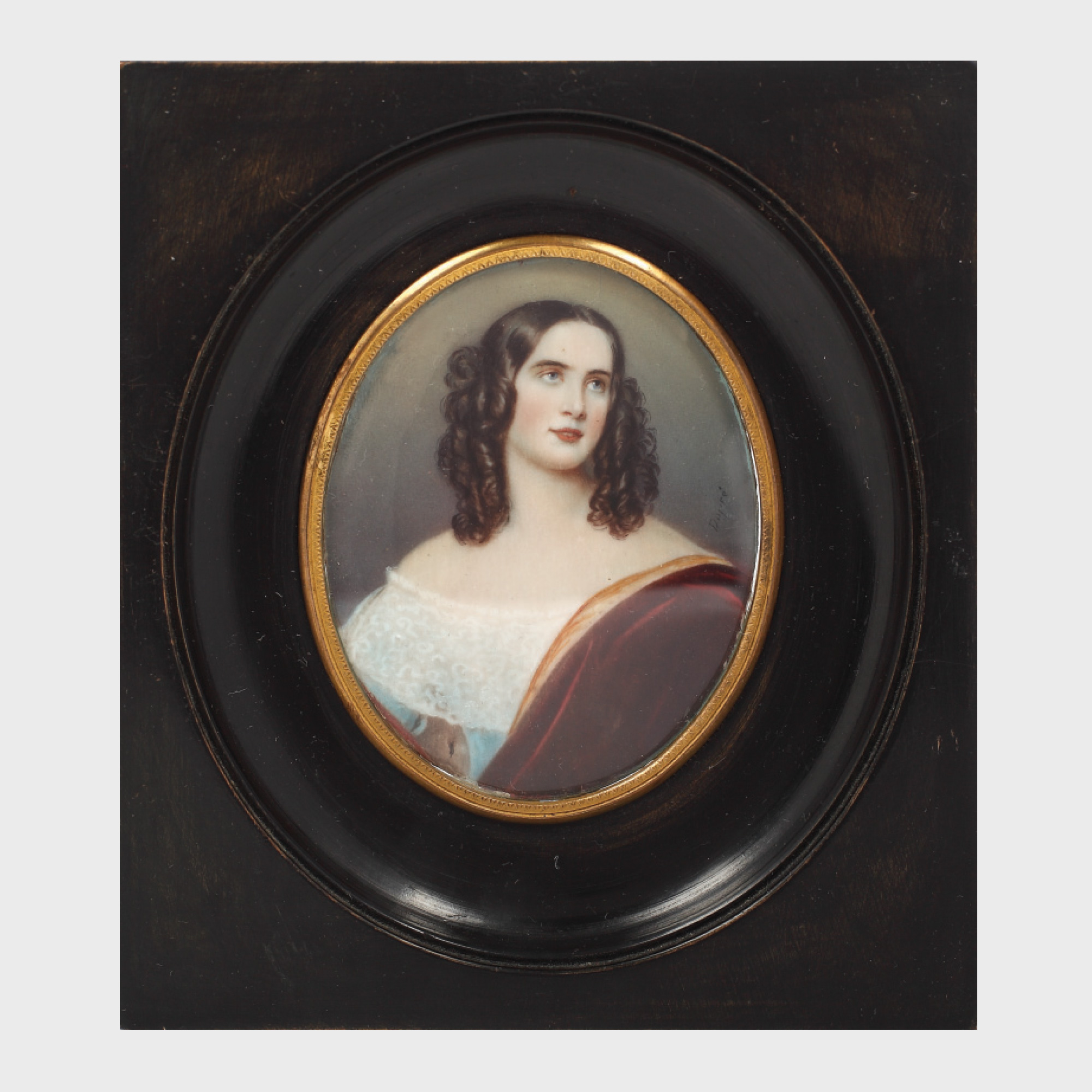 Portret feminin miniatural, pictat pe fildeș, cca. 1850-1860