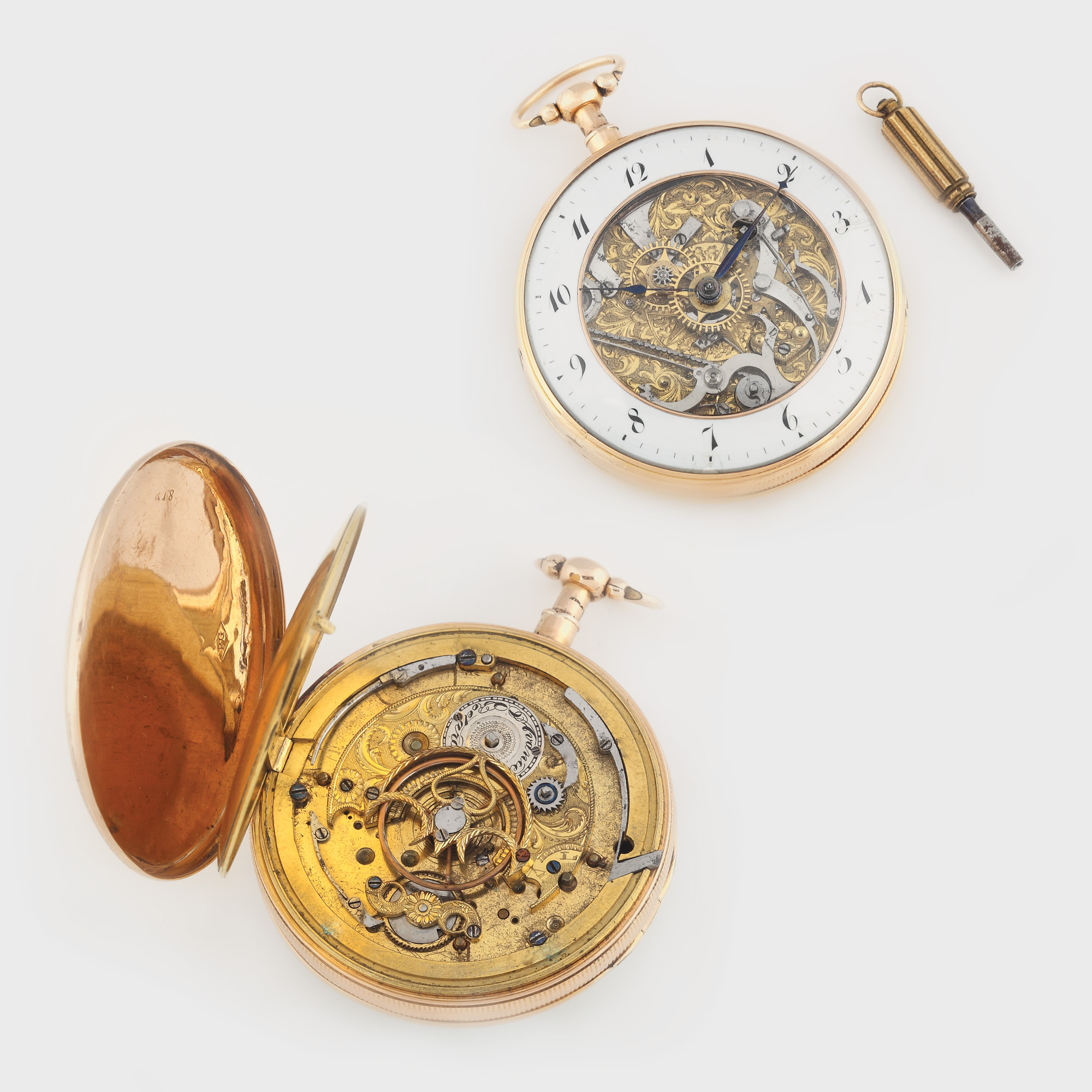 Excepțional ceas Breguet, de buzunar, din aur, mecanism skeleton complicat, cu repetiție la sfert și oră, cca. 1780-1820, piesă de colecție
