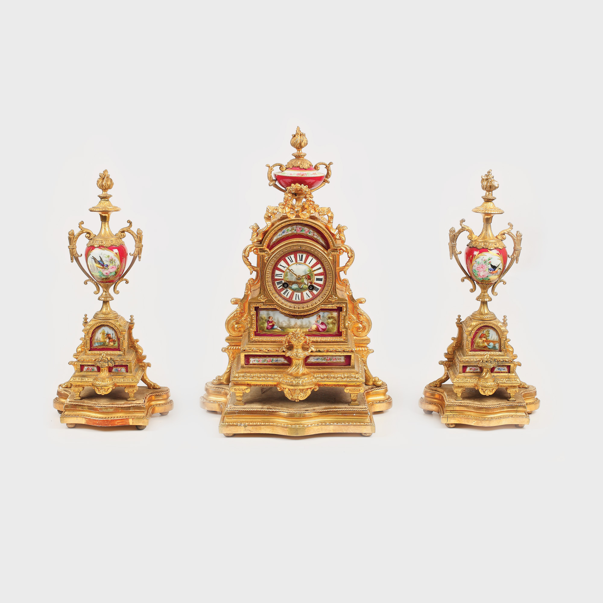 Garnitură pentru șemineu, în stil Napoleon III, din bronz aurit, sfârșitul sec. XIX