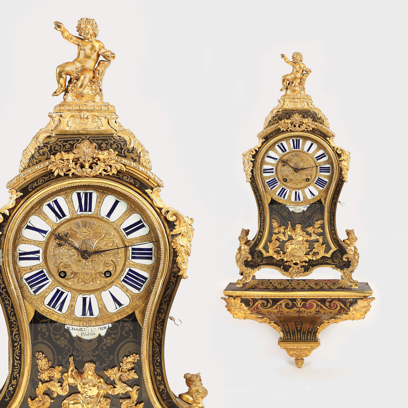 Monumental pendul cartel, în stil Ludovic al XV-lea, lucrat în manieră Boulle, cca. 1785-1789