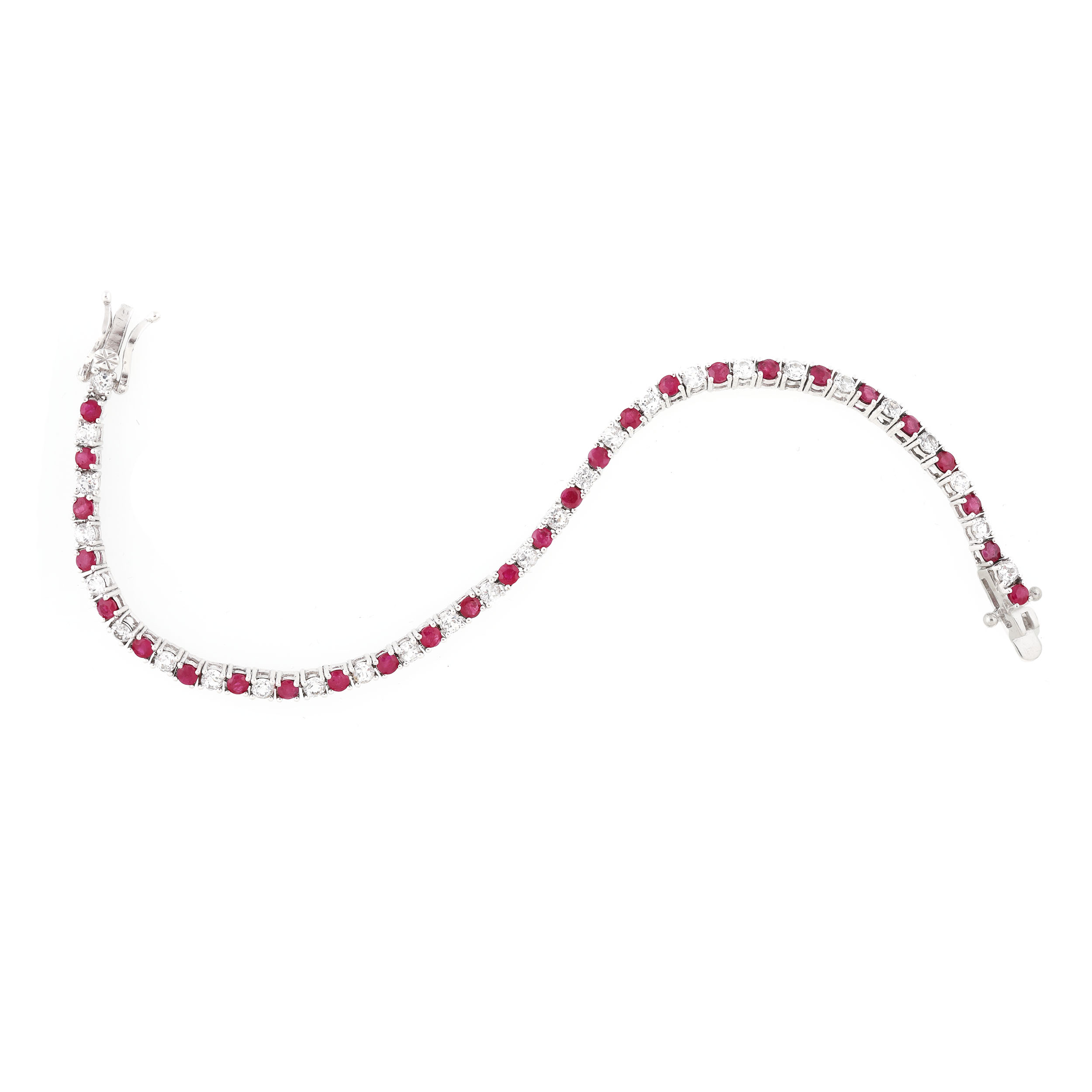 Gold-plated silver tennis bracelet, decorated with rubies and topaz gems
