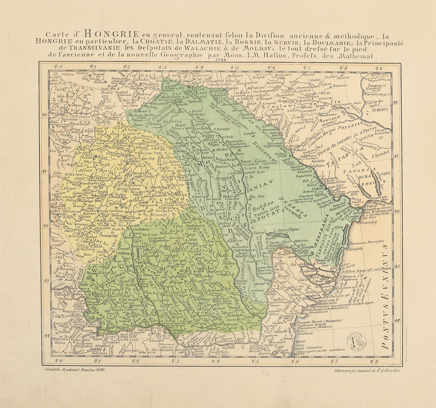 Harta Imperiului Austro-Ungar, cuprinzând și Transilvania, după Hafius, 1744, din Analele Academiei Române, 1880