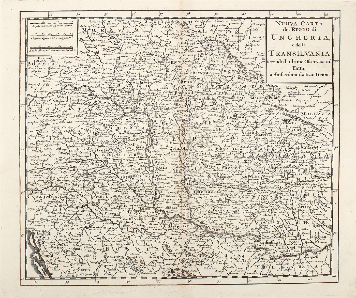 ”Noua hartă a Regatului Ungar și a Transilvaniei”, de Isac Tirion, 1740