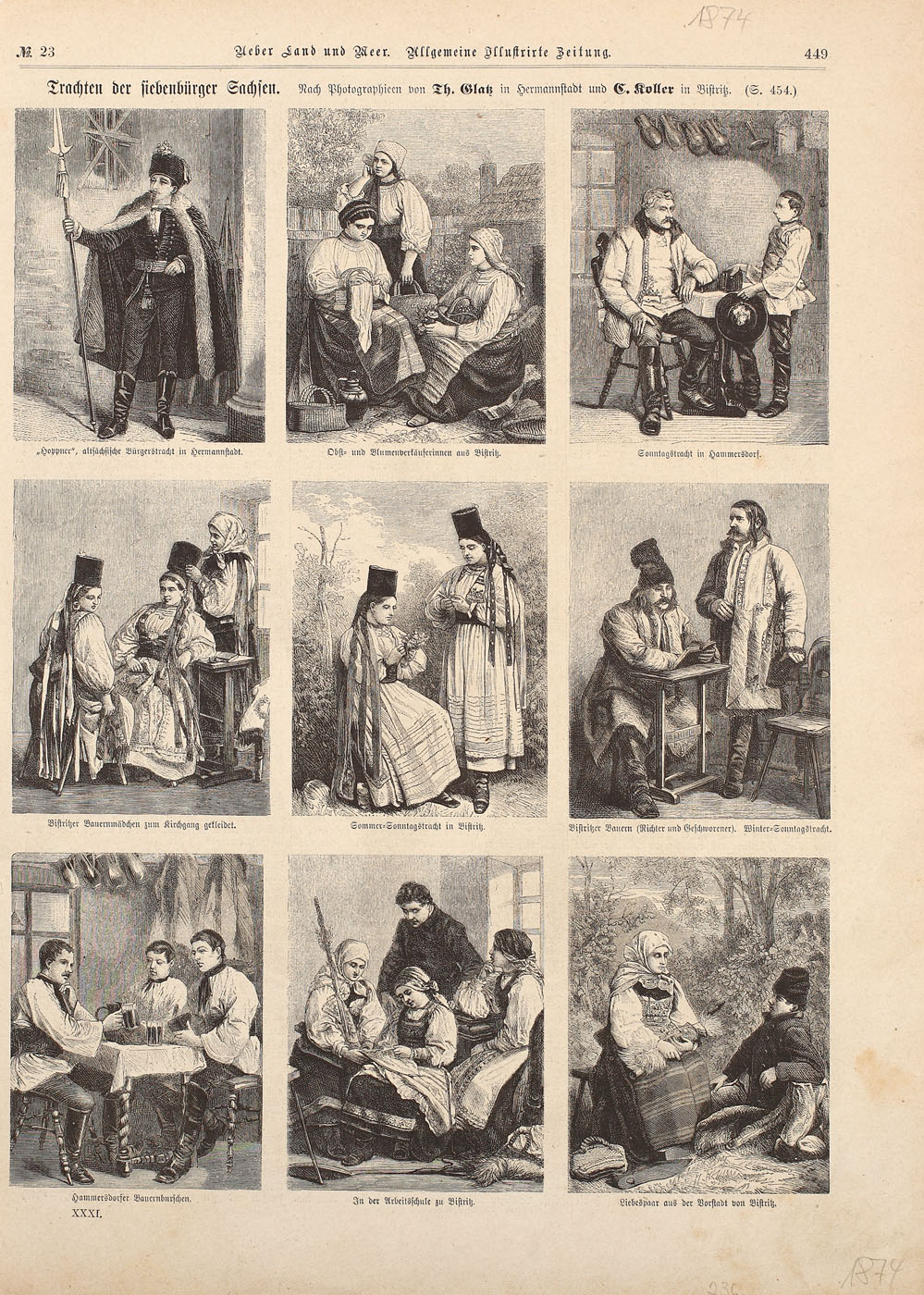 Nouă scene din viața sașilor transilvăneni, pagină publicată în Allgemeine Illustrierte Zeitung, 1874